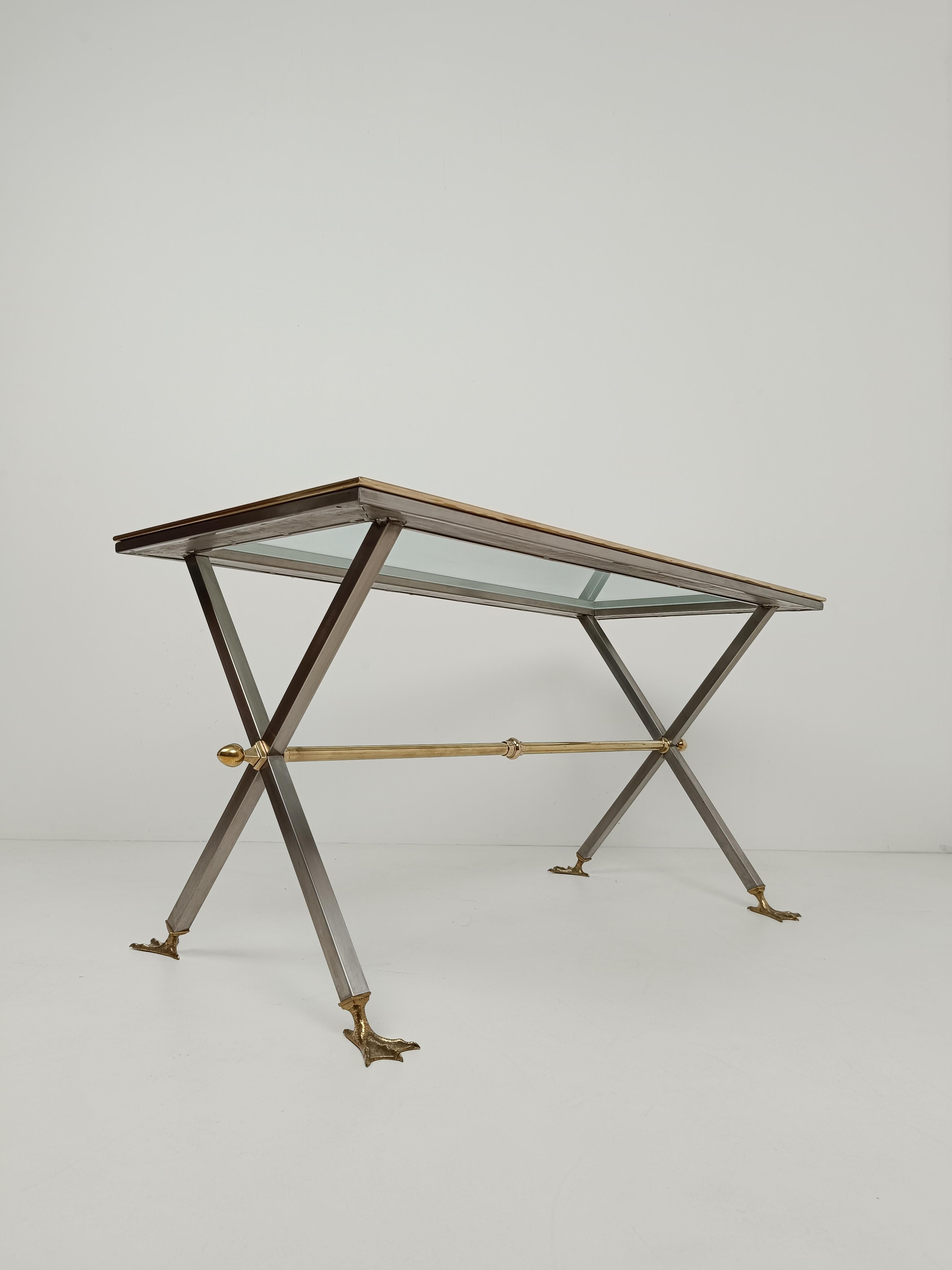 Neoclassical Italian Desk Console /Table in Metal and Brass By Banci Firenze 70s For Sale 14