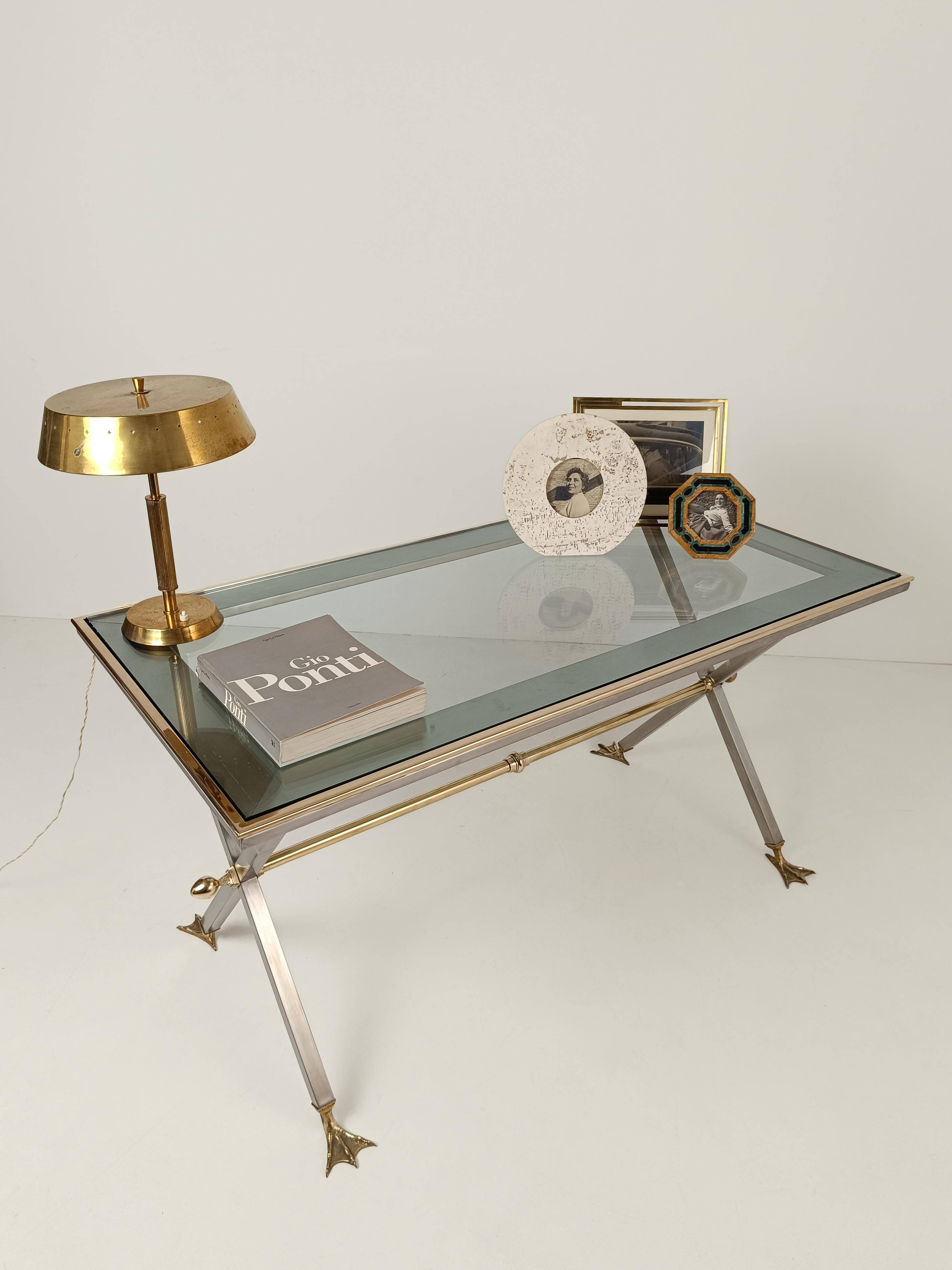 Neoclassical Italian Desk Console /Table in Metal and Brass By Banci Firenze 70s In Good Condition For Sale In Roma, IT