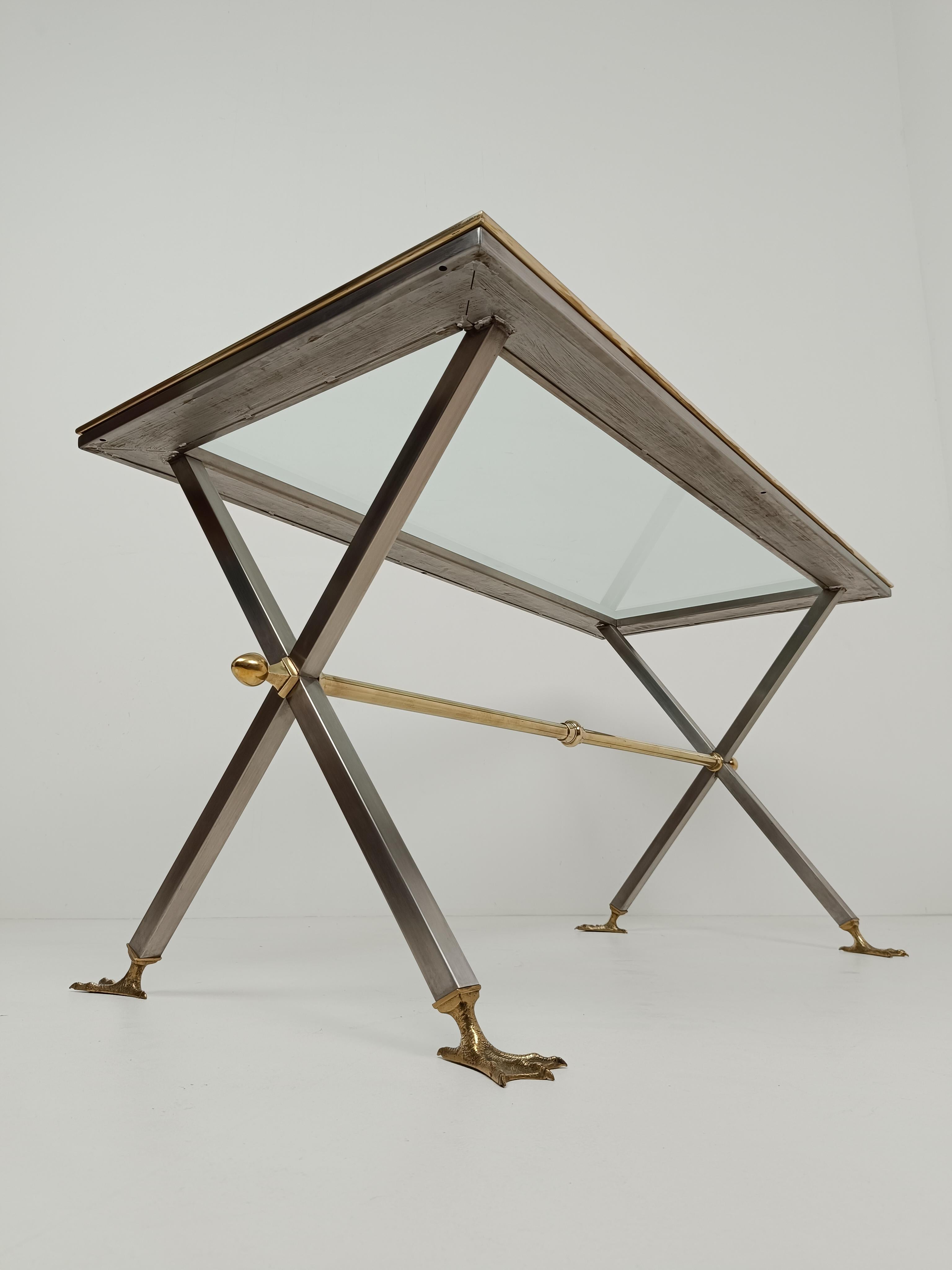 Late 20th Century Neoclassical Italian Desk Console /Table in Metal and Brass By Banci Firenze 70s For Sale