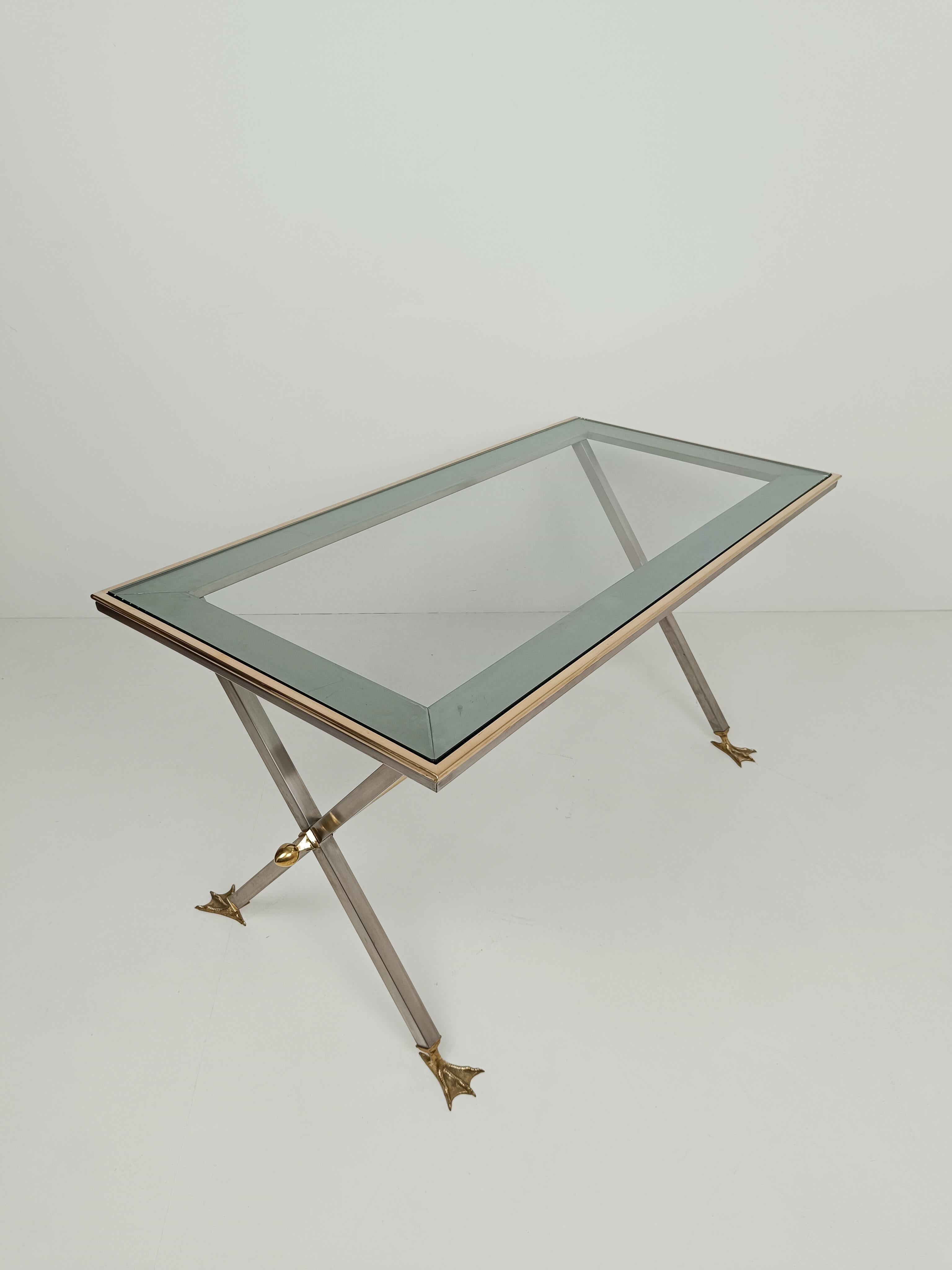 Neoclassical Italian Desk Console /Table in Metal and Brass By Banci Firenze 70s For Sale 3