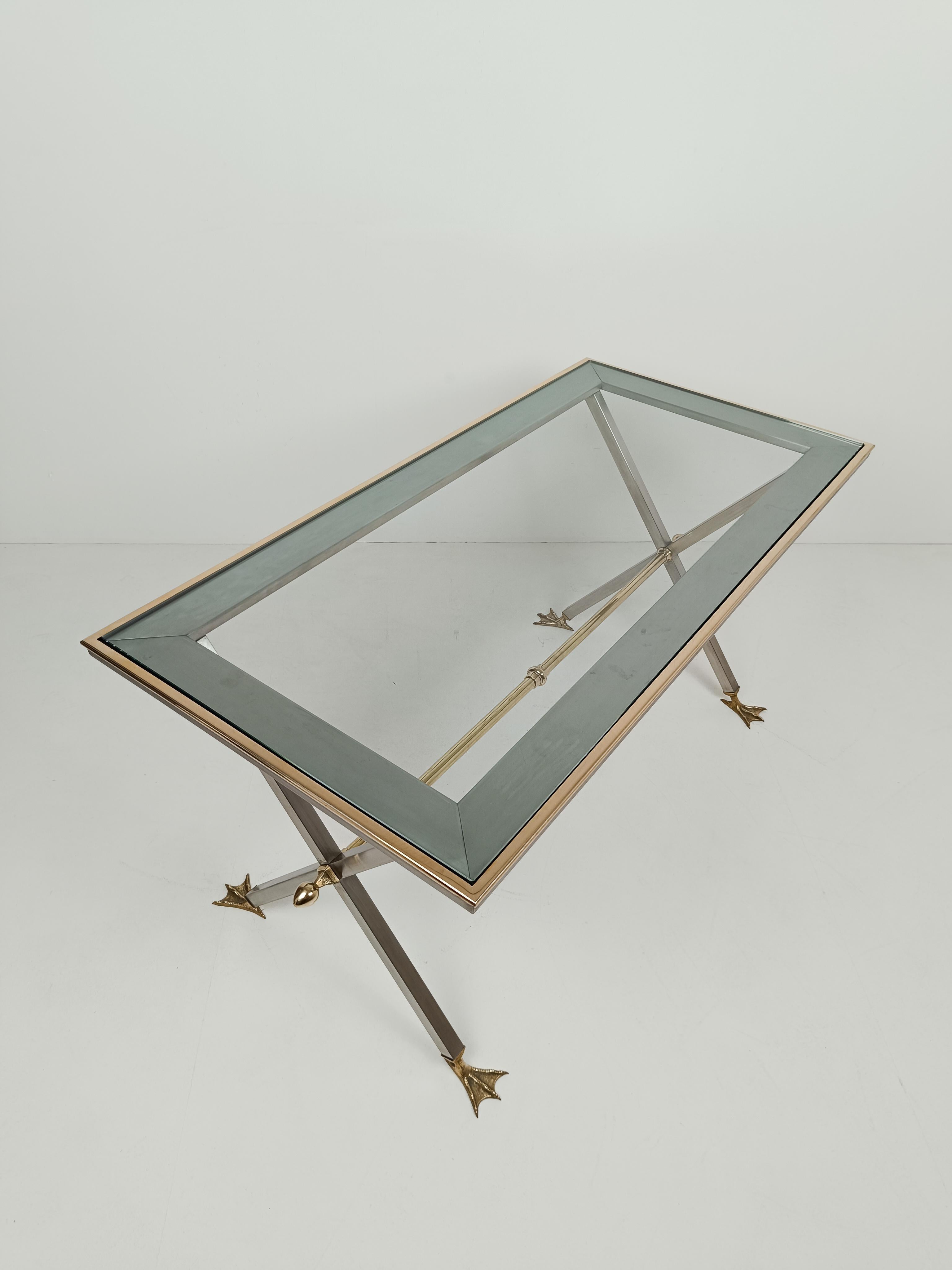 Neoclassical Italian Desk Console /Table in Metal and Brass By Banci Firenze 70s For Sale 4