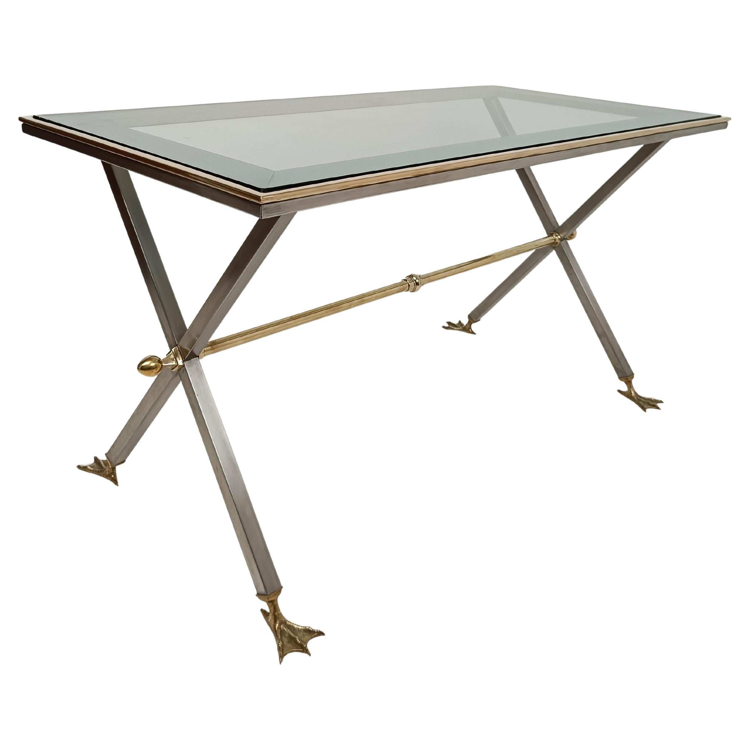 Consola/mesa de escritorio italiana neoclásica de metal y latón de Banci Firenze años 70