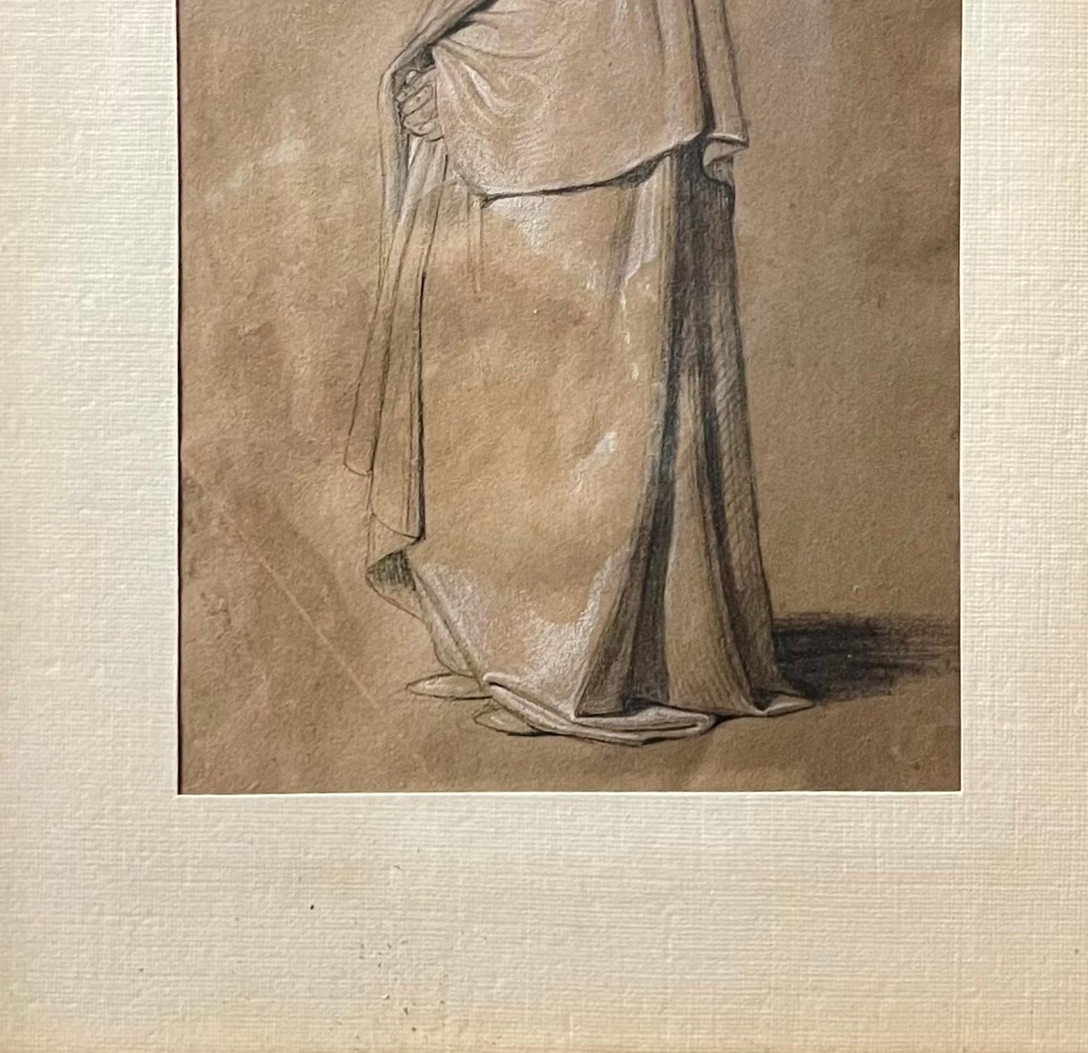 Raro e intenso dibujo a lápiz sobre papel atribuido al gran artista italiano del siglo XIX Domenico Morelli.
Representa con carácter fuerte a un hombre retratado en vista de tres cuartos.
Vestido con una túnica de la antigua Roma, es sin duda un