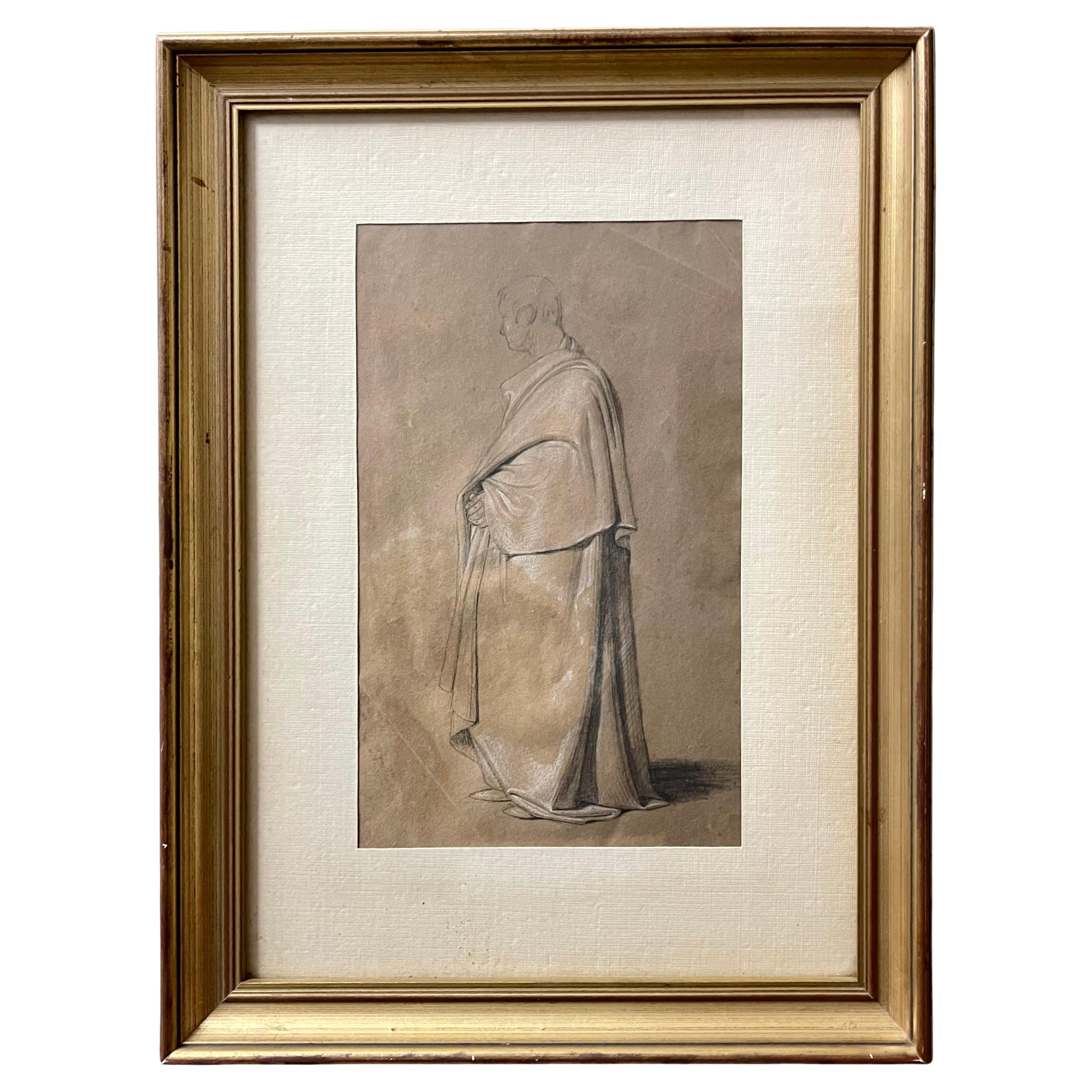 Neoclassical Italian Drawing Framed Portrait