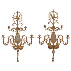 Neoclassical Italian Four-Arm Giltwood Mirrored Wall Sconces, 19th Century, Pair