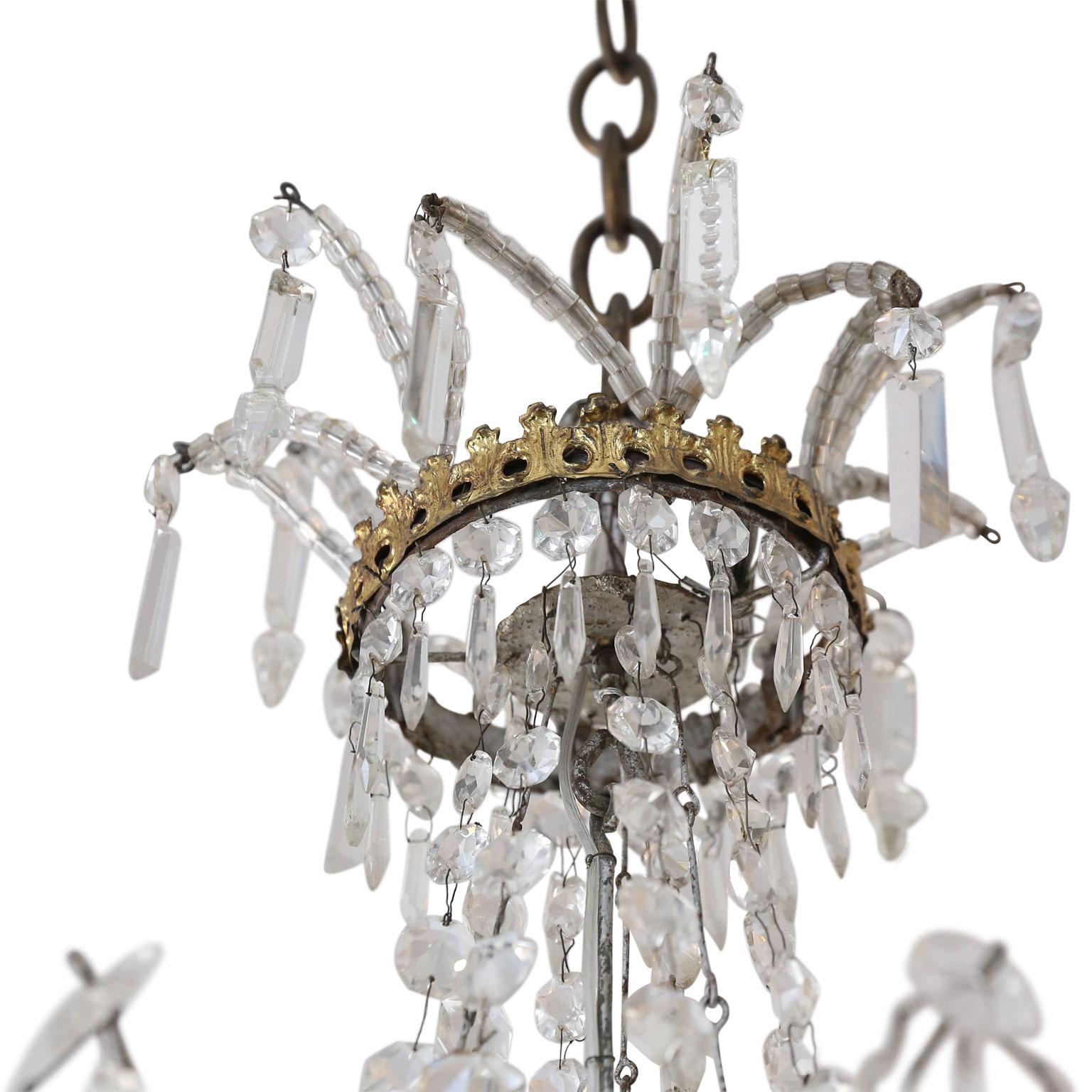 Neoclassical Gilt-Tole and Crystal Chandelier In Fair Condition For Sale In Houston, TX