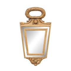 Neoclassical Italian Giltwood Accent Mirror w/Oval Wreath Crest, Early 19th C.