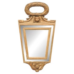 Neoclassical Italian Giltwood Accent Mirror w/Oval Wreath Crest, Early 19th C.