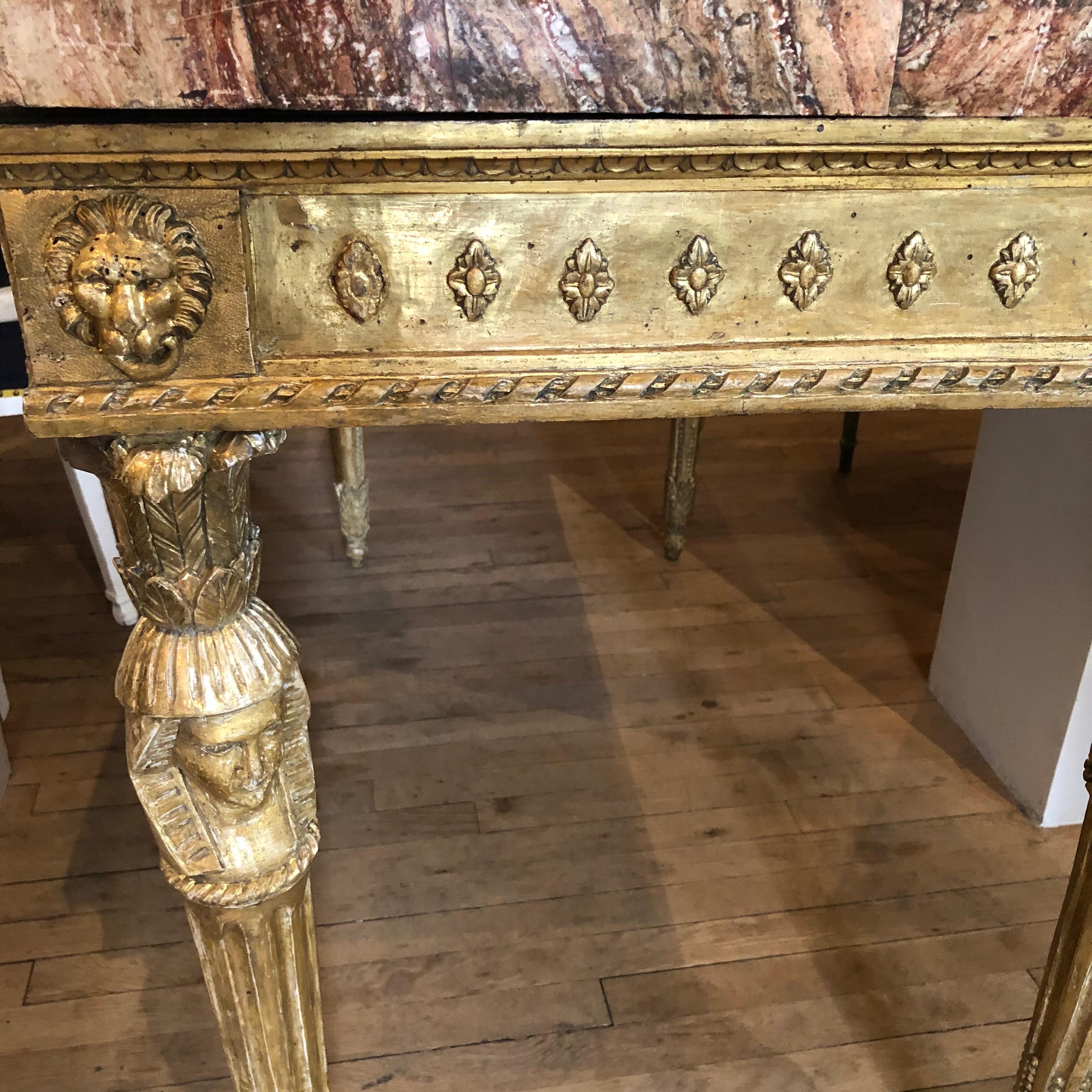 18th Century Neoclassical Italian Giltwood and Marble Side Table