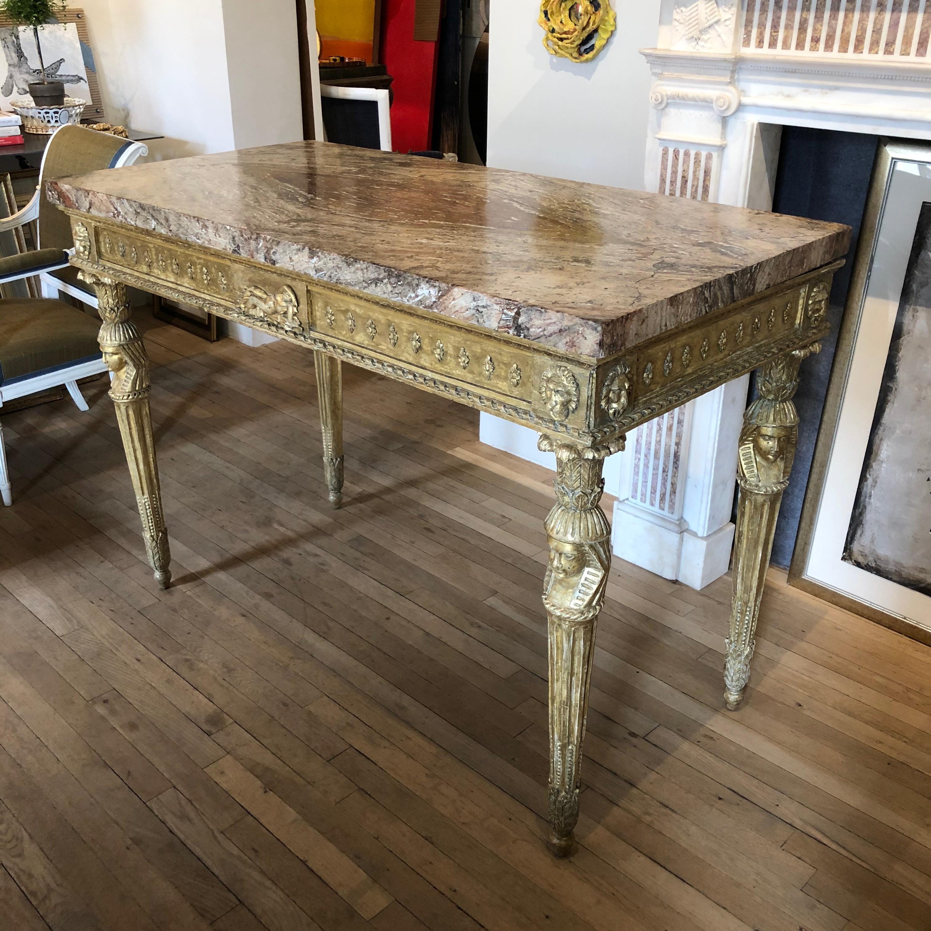 Neoclassical Italian Giltwood and Marble Side Table 2