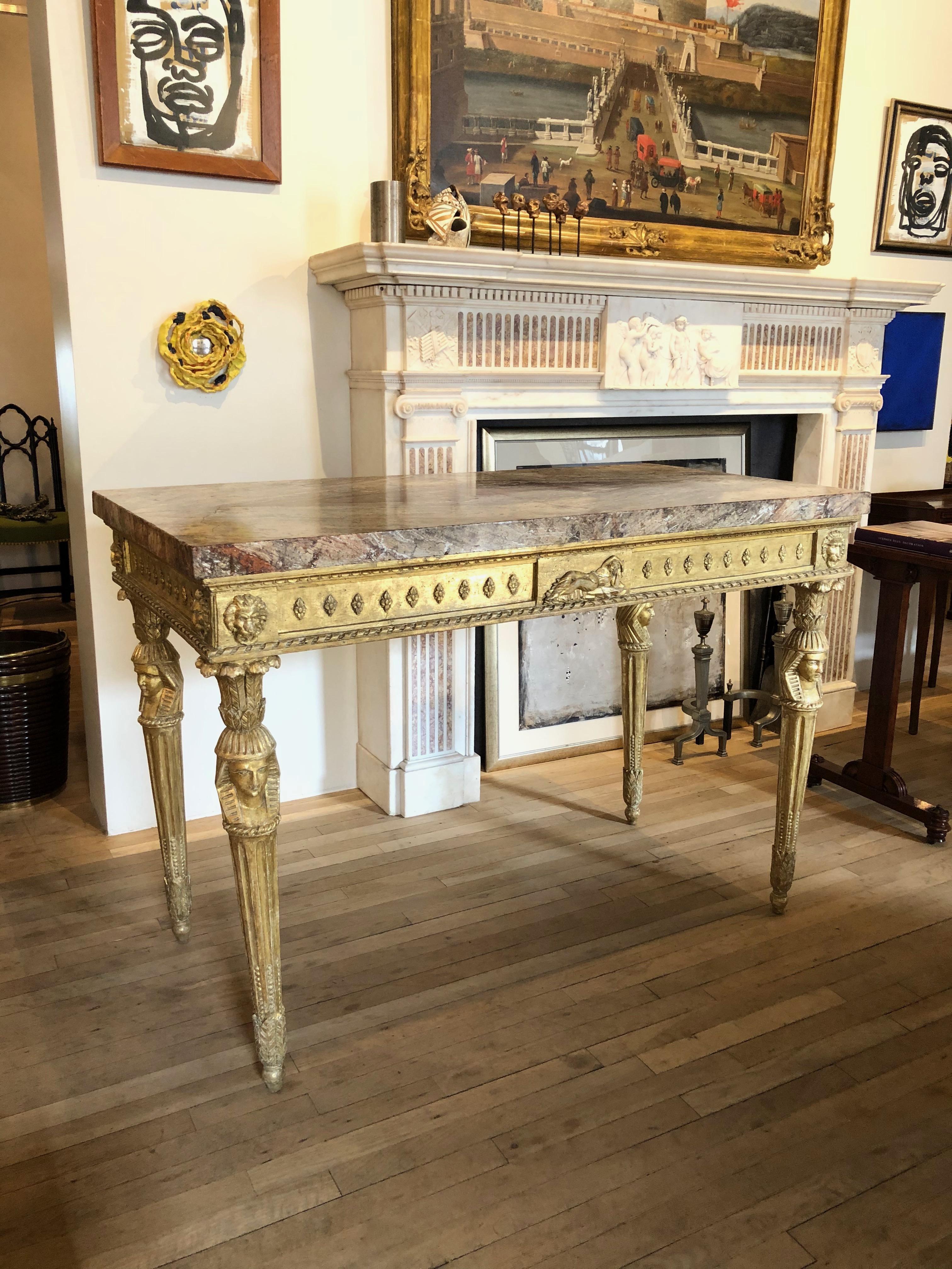 Neoclassical Italian Giltwood and Marble Side Table 3