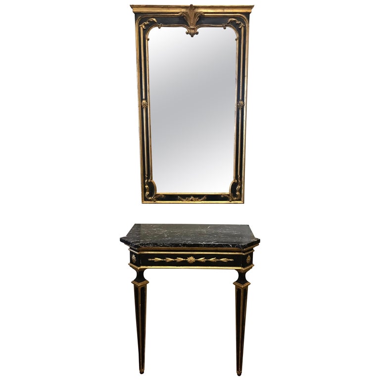 Neoclassical Italian Giltwood Carved Mirror Marble Top Console Table M I Italy