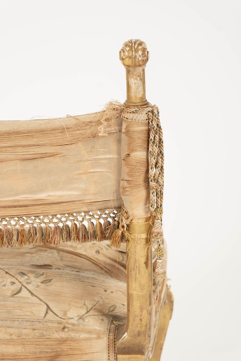 Silk Neoclassical Italian Giltwood Slipper Chair For Sale