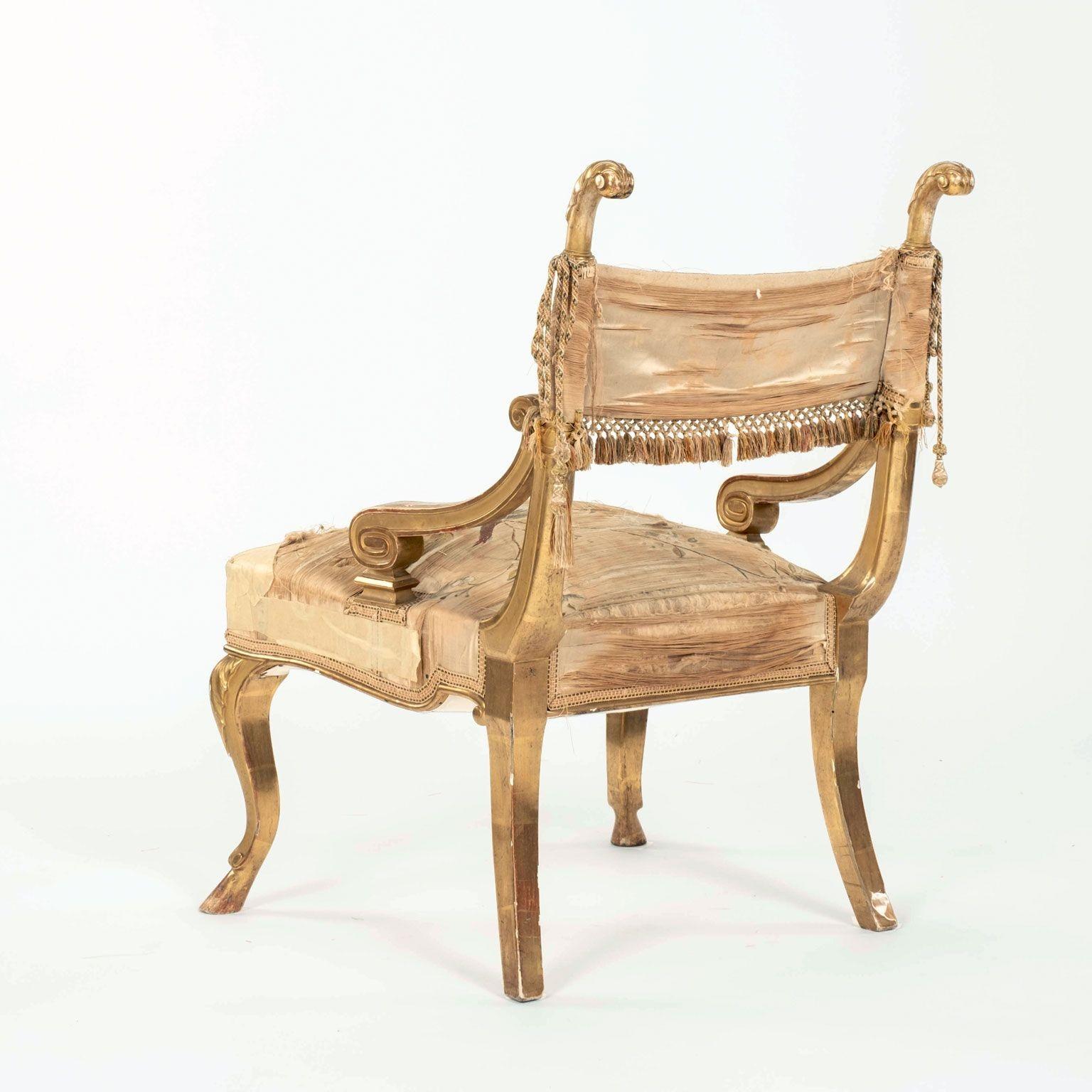 Neoclassical Italian Giltwood Slipper Chair For Sale 1