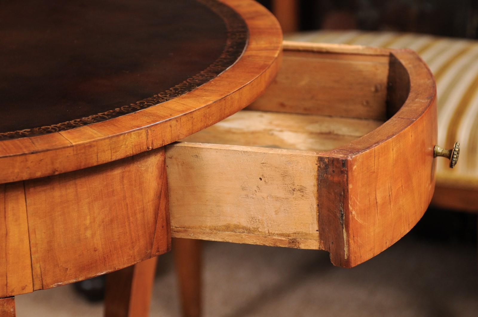 Leather Neoclassical Italian Gueridon Side Table with Hoofed Feet