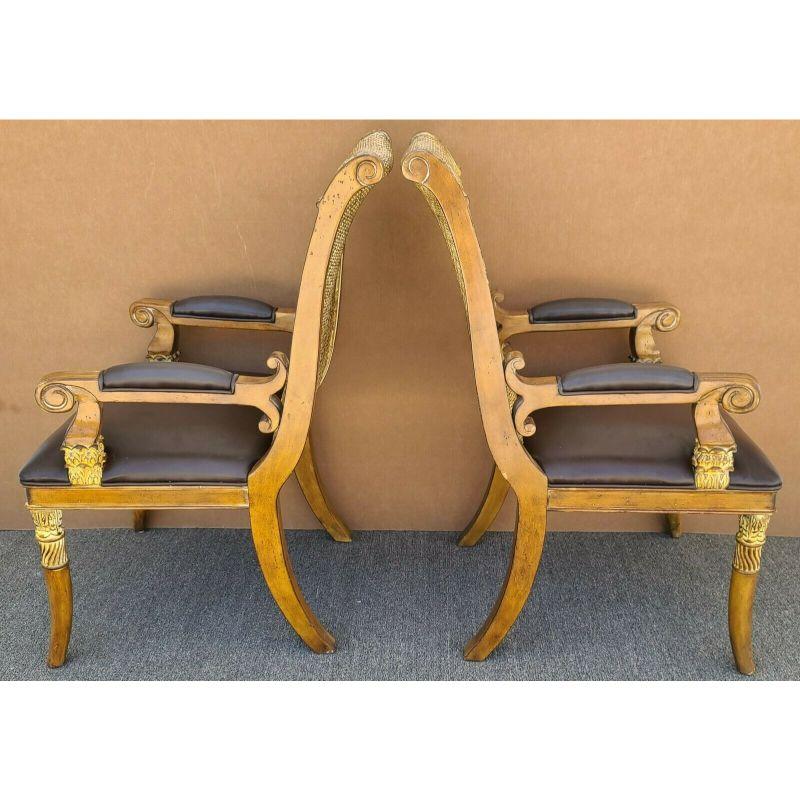 For FULL item description be sure to click on CONTINUE READING at the bottom of this listing.

Offering One Of Our Recent Palm Beach Estate Fine Furniture Acquisitions of 
Hooker Neoclassical Wood Leather Herringbone Wicker Accent Dining Desk Chairs