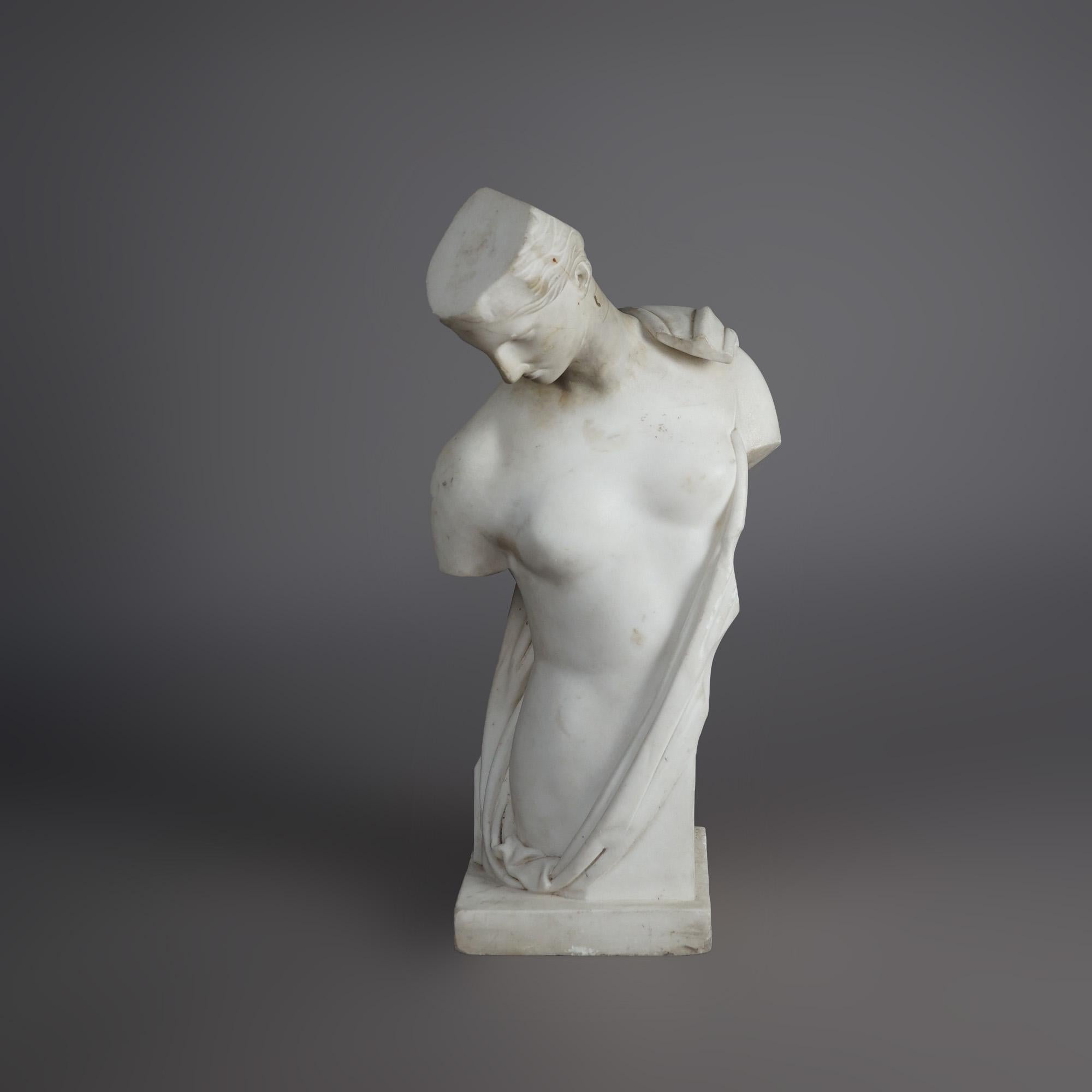 An antique Neoclassical Italian marble sculpture, Psyche Of Capua, signed Gaëtan Rossi Fece 1869

Measures- 19.25''H x 9.5''W x 9.5''D