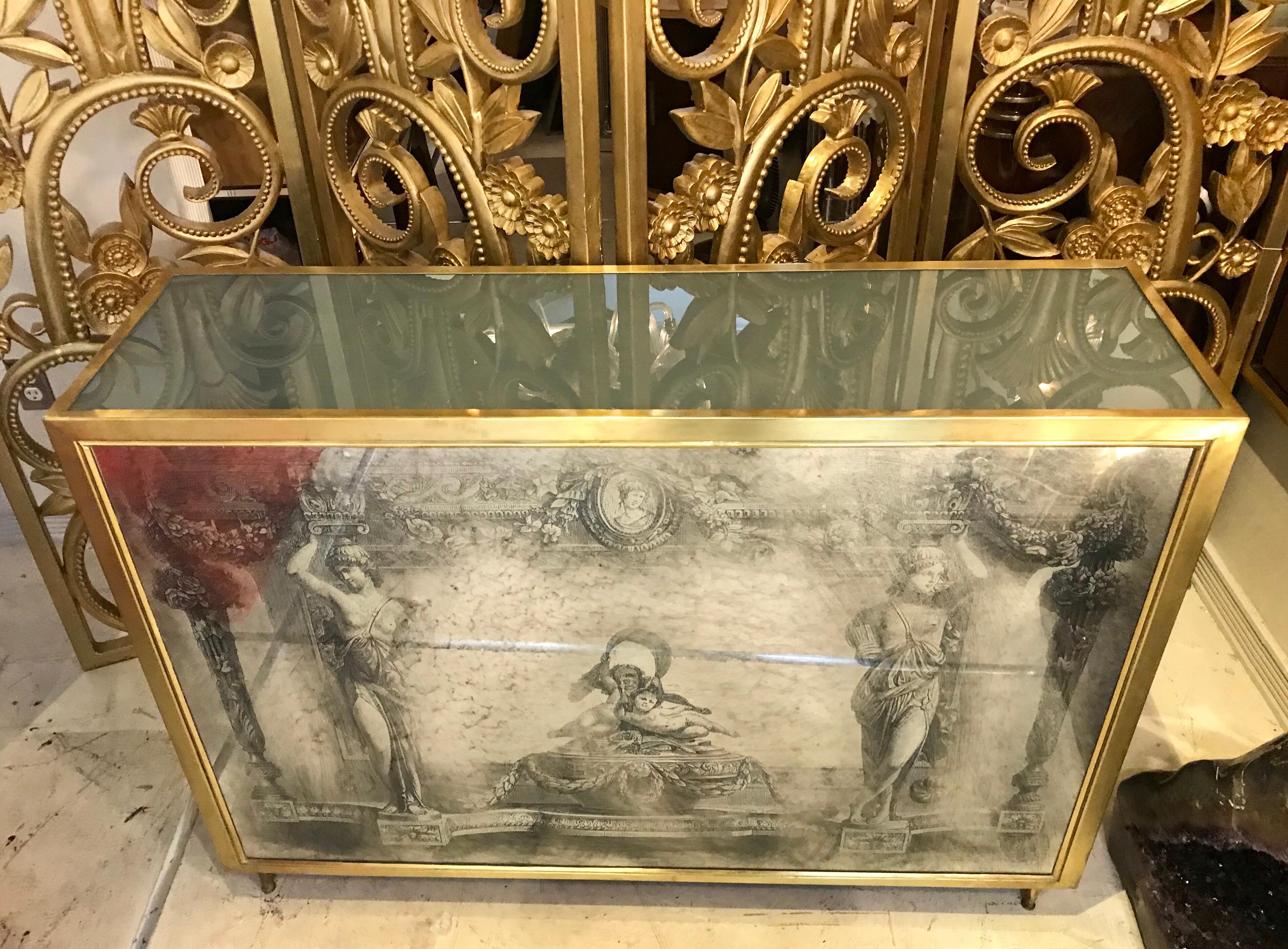 20th Century Neoclassical Italian Mirror, Glass and Brass Console