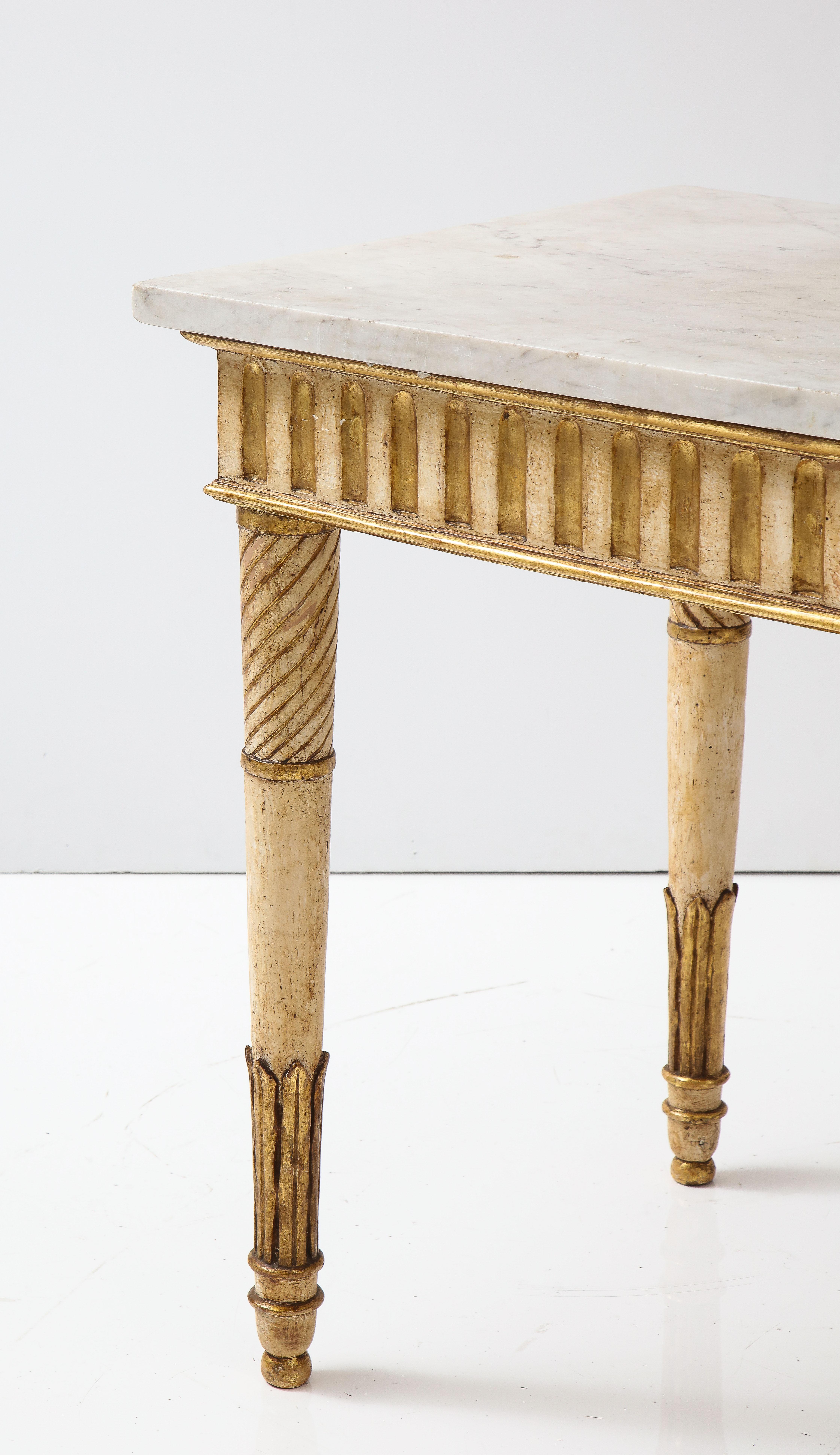 Neoclassical Italian Painted and Gilded Console Table with Carrera Marble Top 5