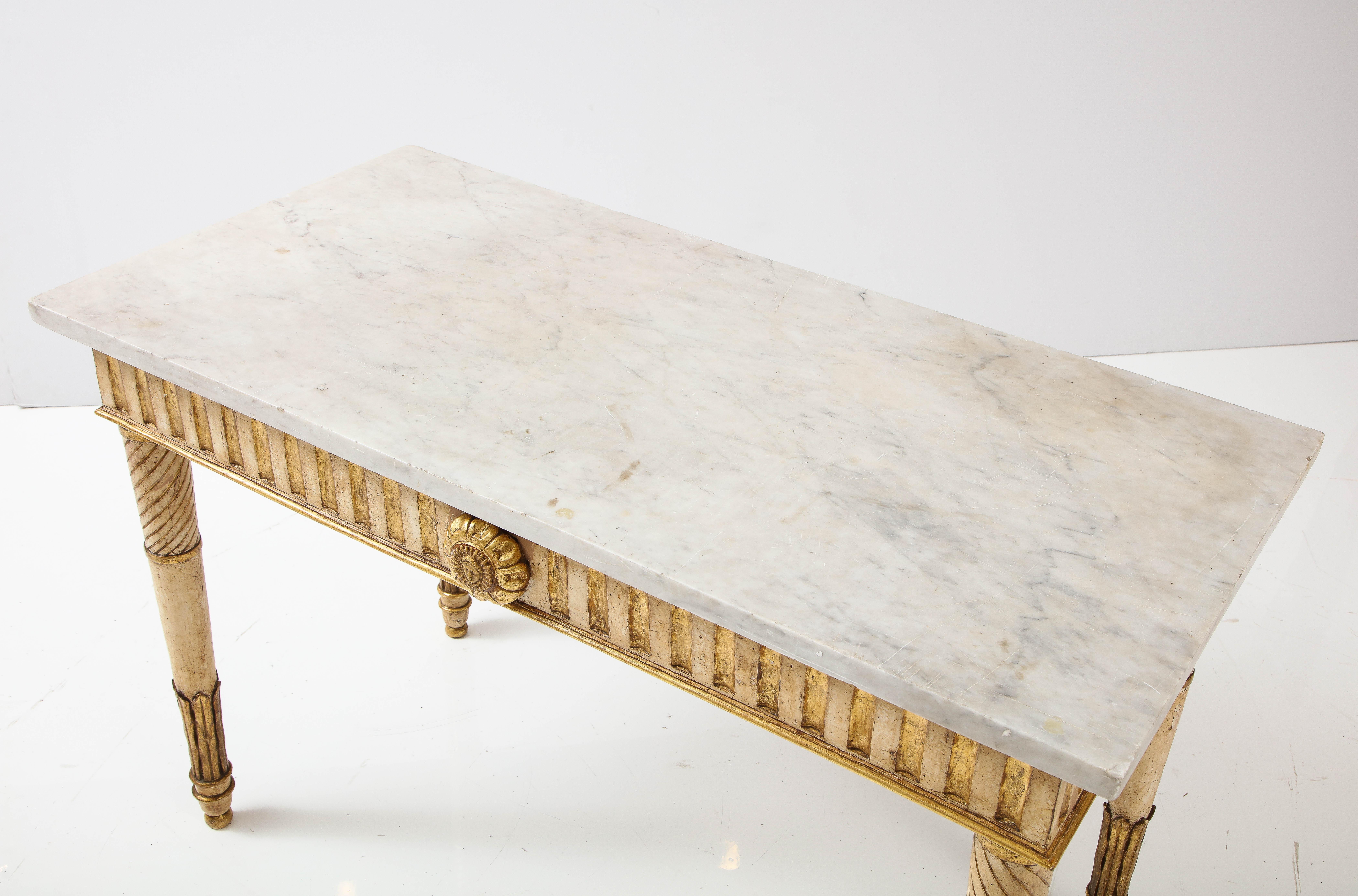 Neoclassical Italian Painted and Gilded Console Table with Carrera Marble Top 6