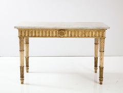 Neoclassical Italian Painted and Gilded Console Table with Carrera Marble Top