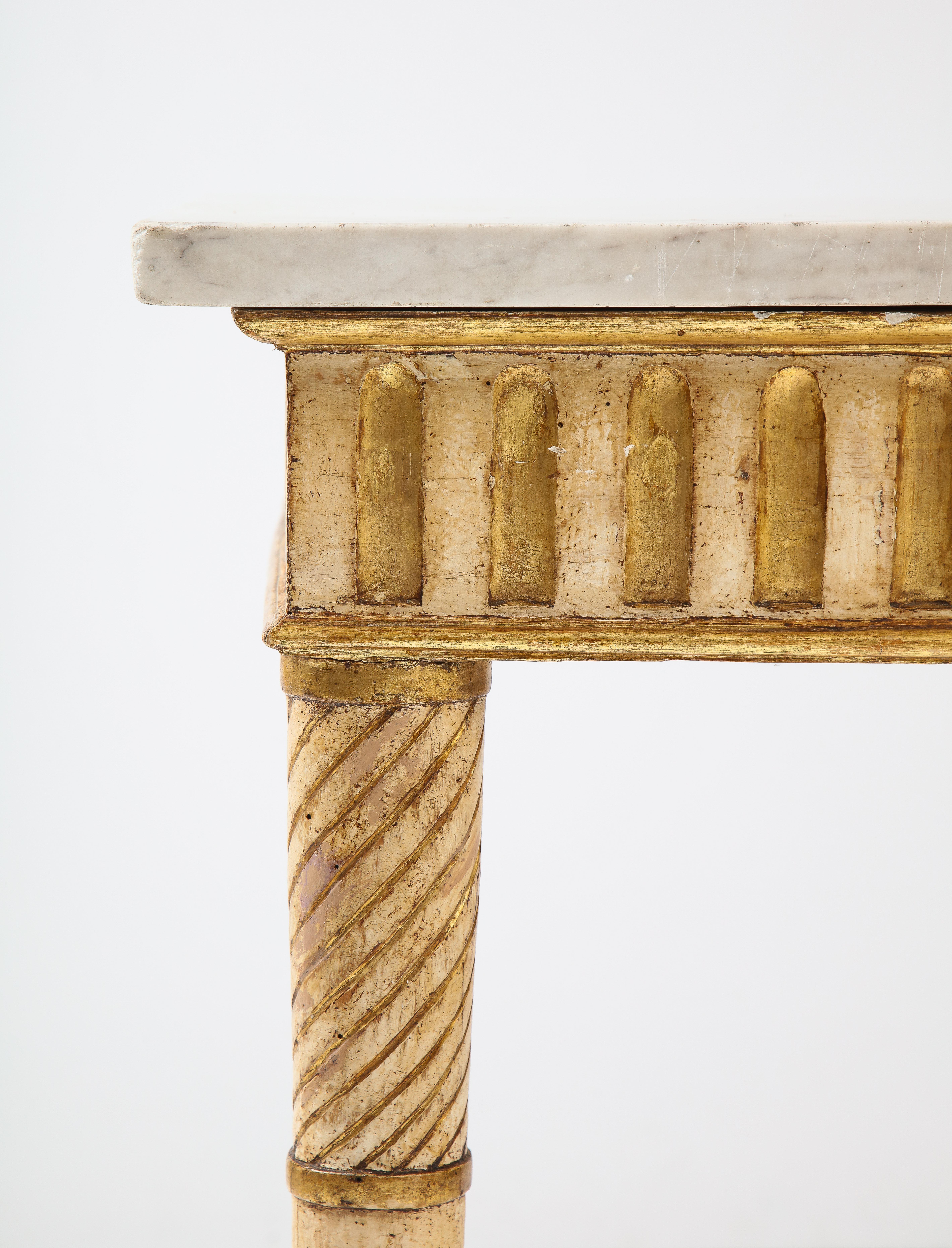 Neoclassical Italian Painted and Gilded Console Table with Carrera Marble Top 1