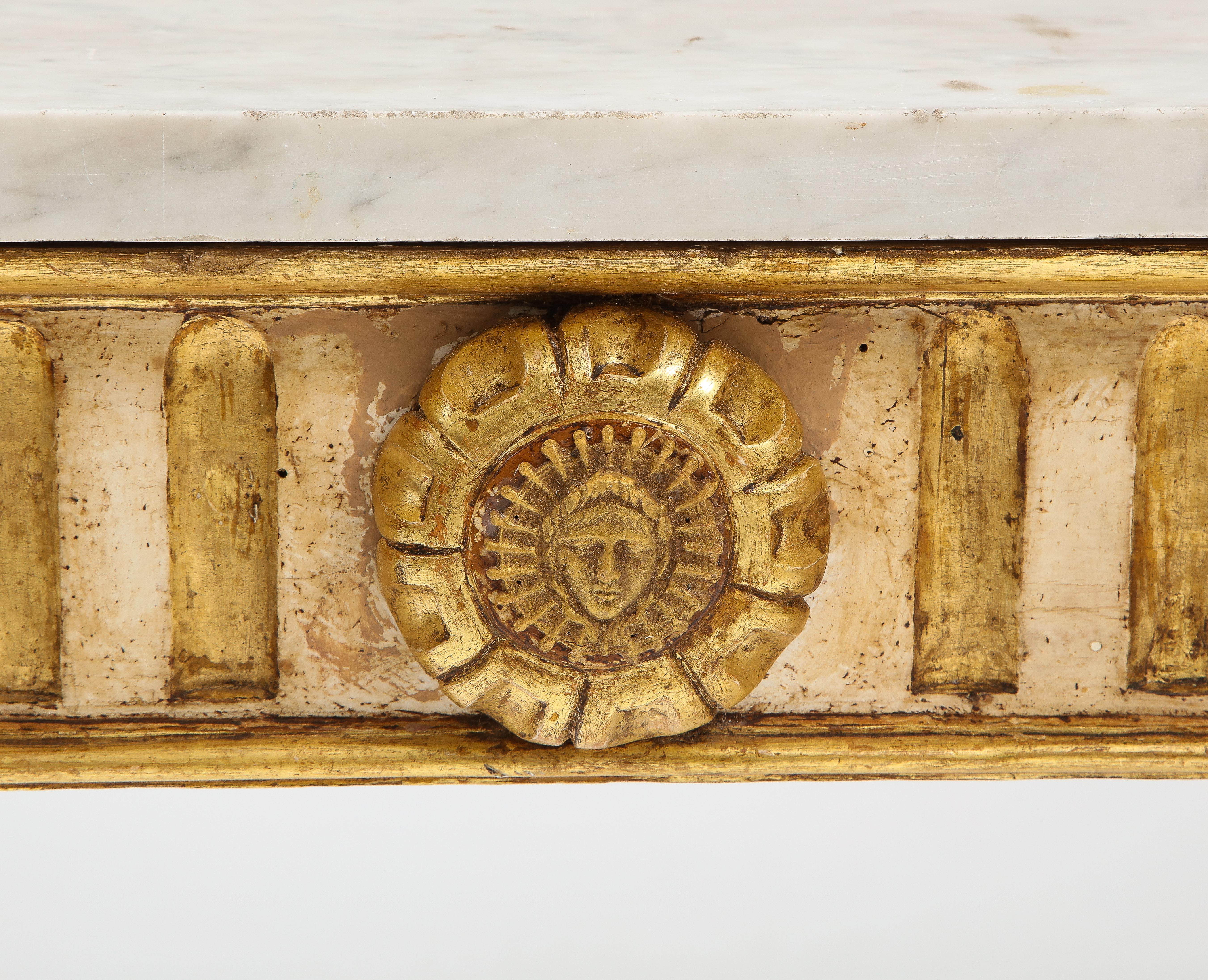 Neoclassical Italian Painted and Gilded Console Table with Carrera Marble Top 3