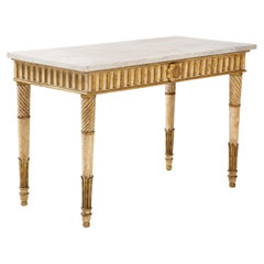 Neoclassical Italian Painted and Gilded Console Table with Carrera Marble Top