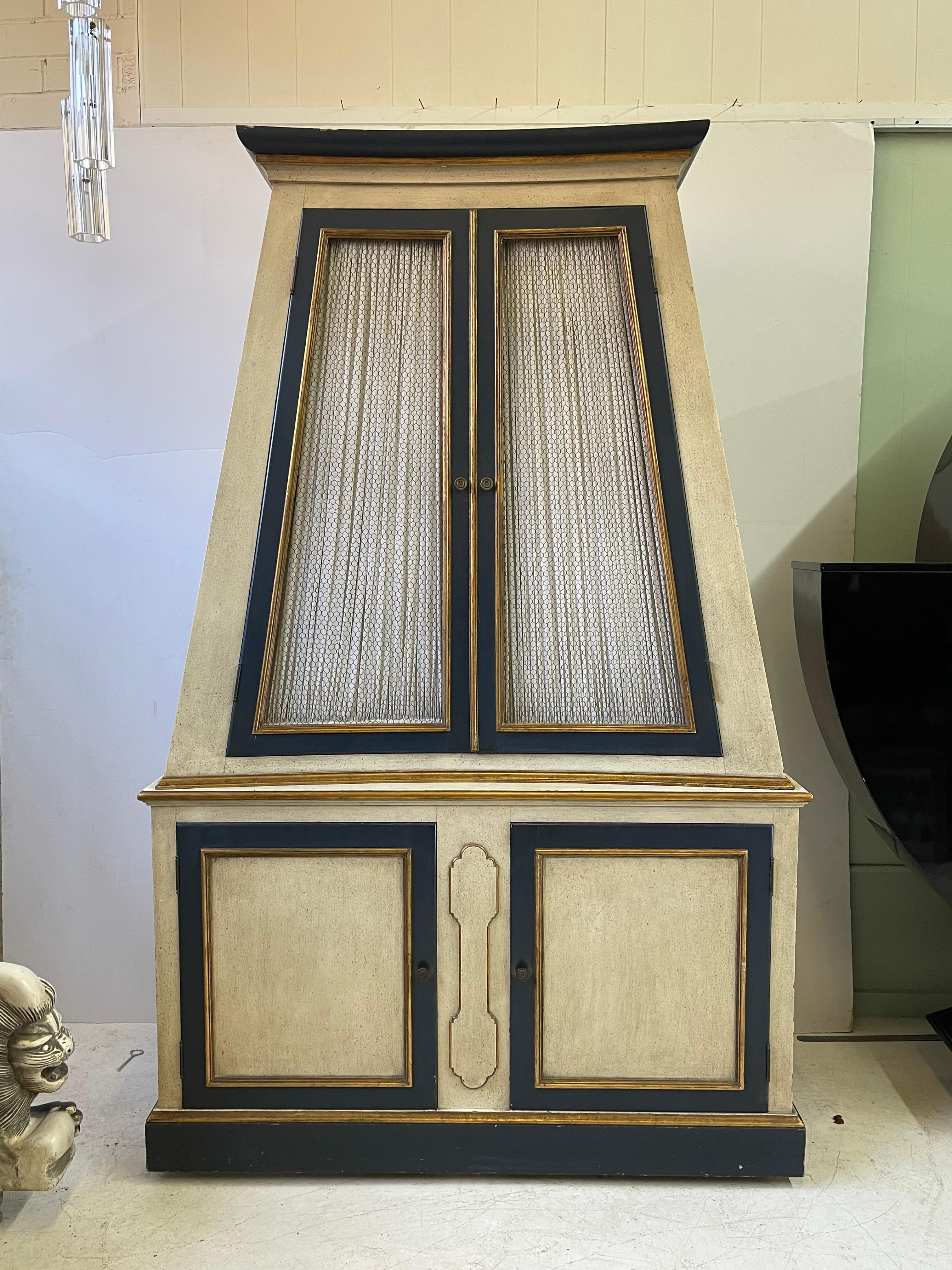 Brass Neoclassical Italian Painted Pyramidal Cabinet with Giltwood Details For Sale