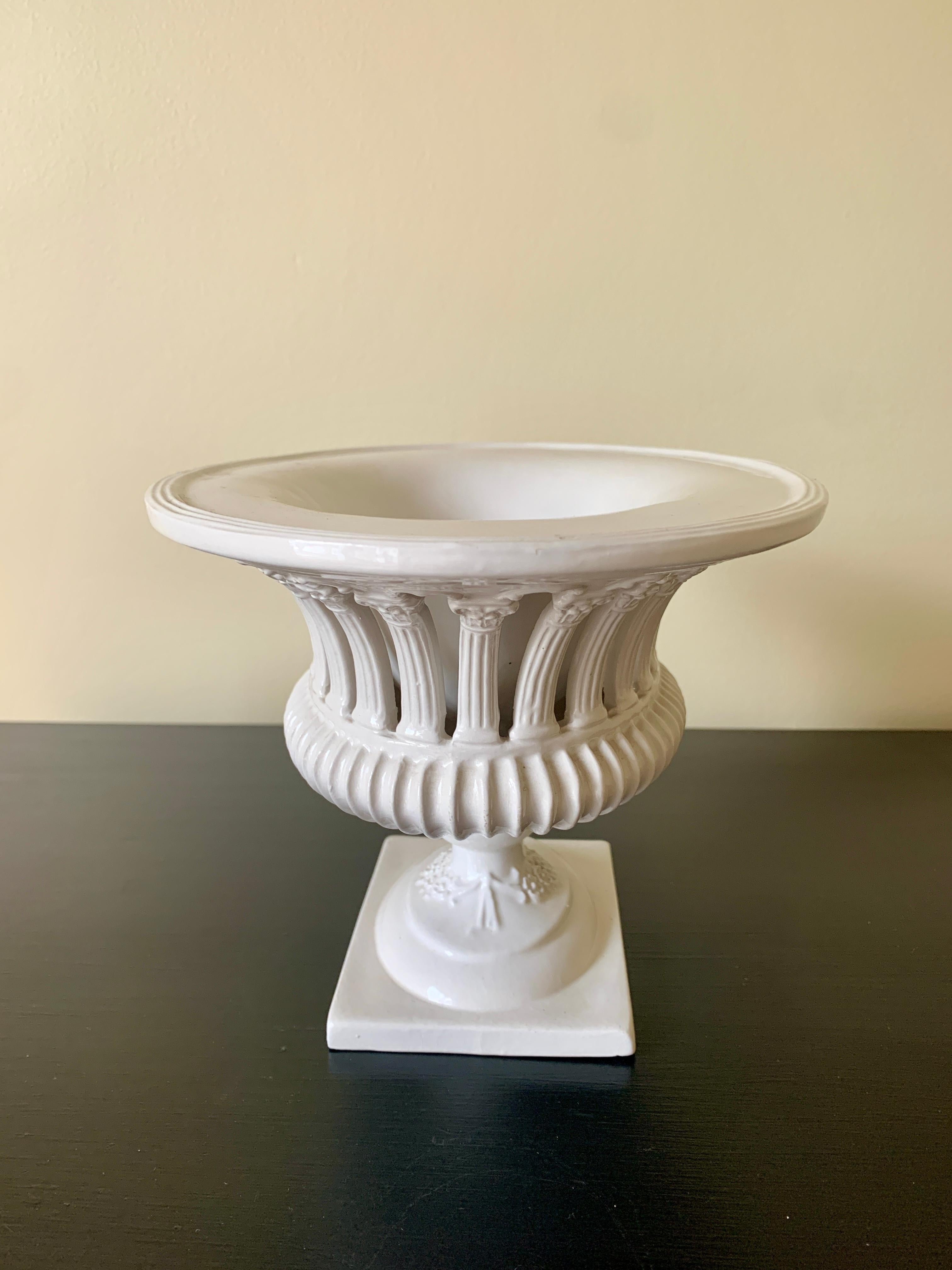 Neoclassical Italian Regency Reticulated White Porcelain Basket Compote 7