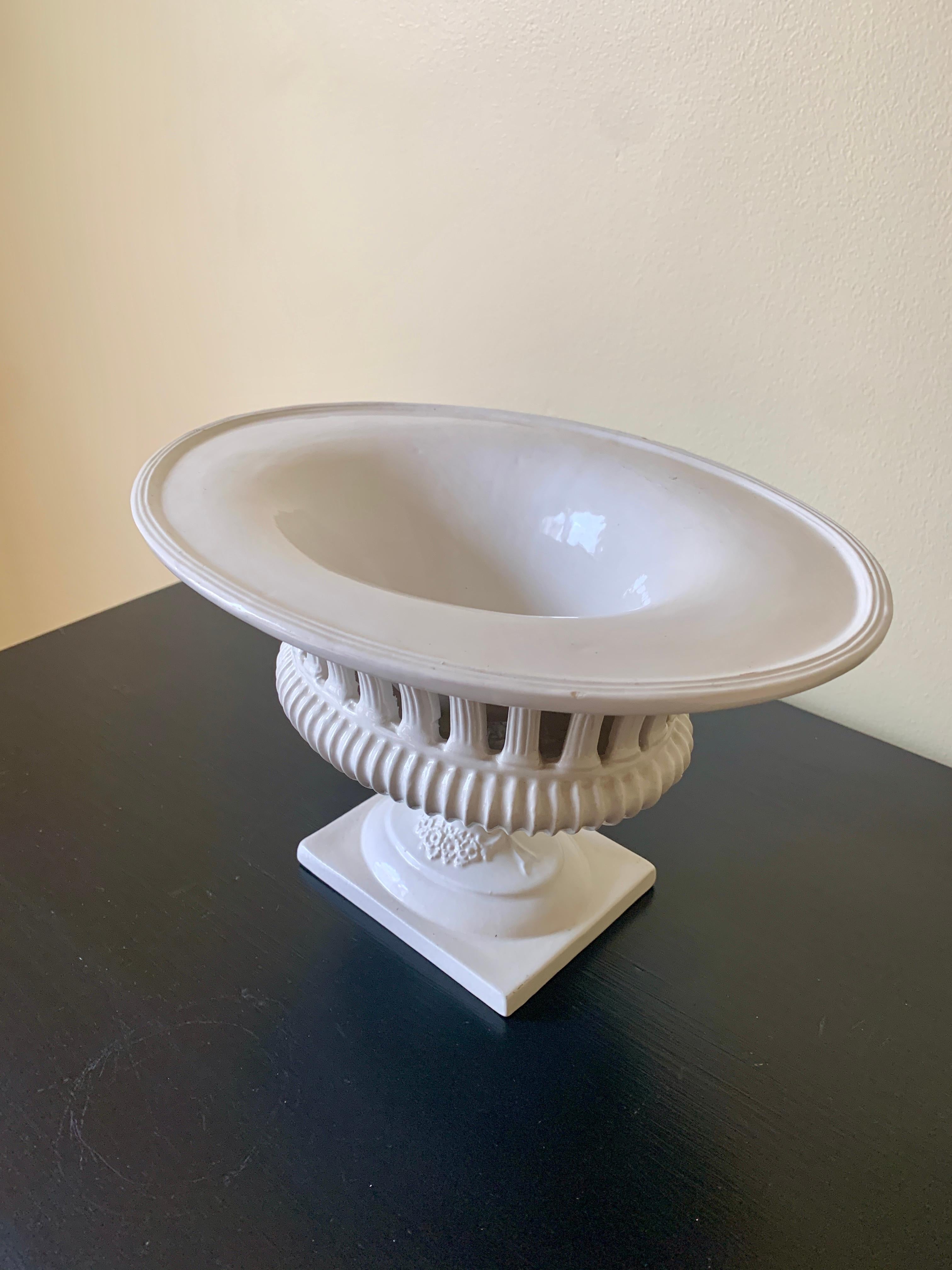 Neoclassical Italian Regency Reticulated White Porcelain Basket Compote In Good Condition In Elkhart, IN