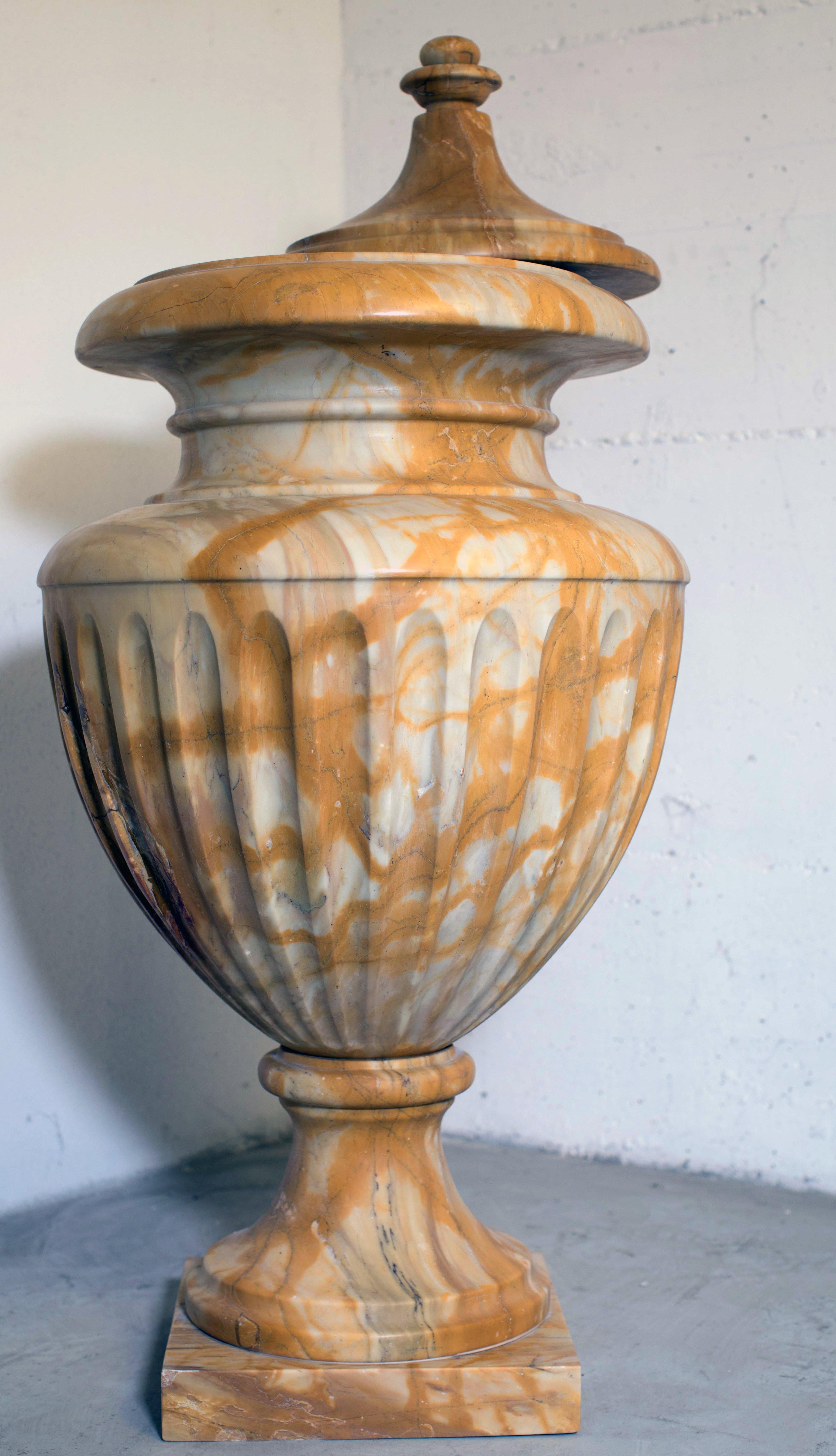 Contemporary Neoclassical Italian Siena Yellow Marble Decorative Vase Ready in Stock For Sale