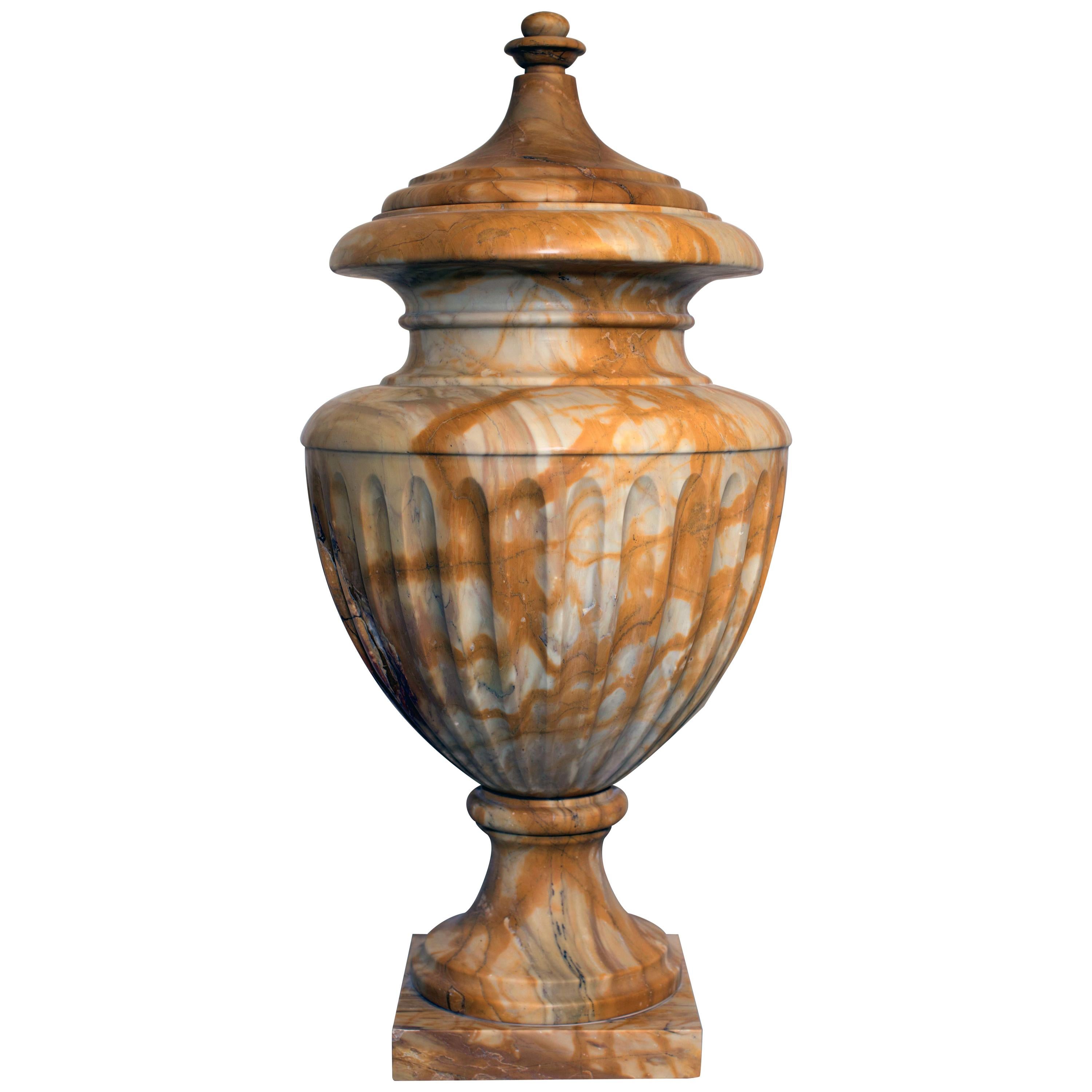 Neoclassical Italian Siena Yellow Marble Decorative Vase Ready in Stock For Sale