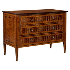 Neoclassical Italian Style Laon Chest with Marquetry in Contrasting Wood Tones