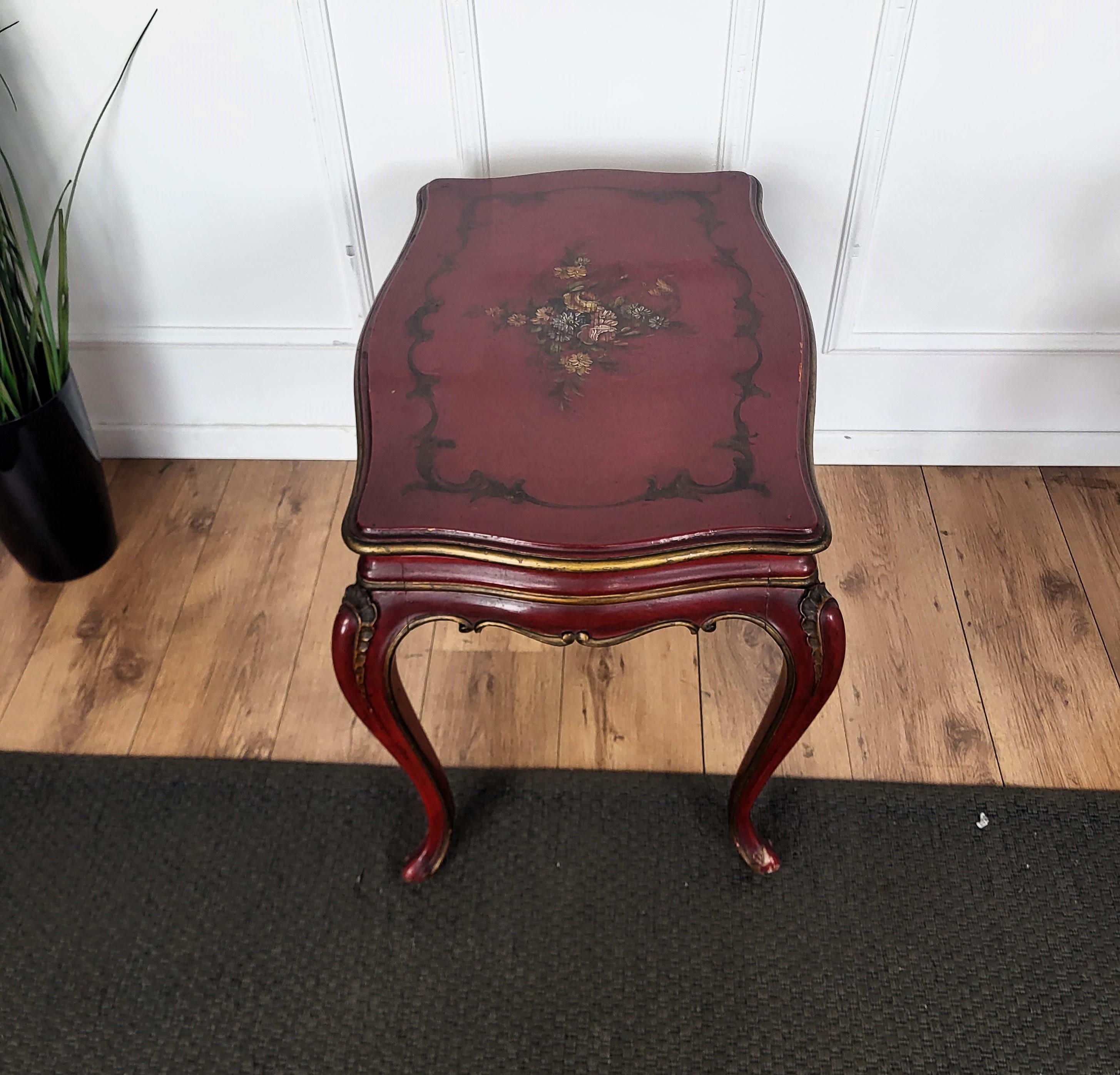 20th Century Neoclassical Italian Walnut Chinoiserie Red Bordeaux Sofa Table or Side Table For Sale