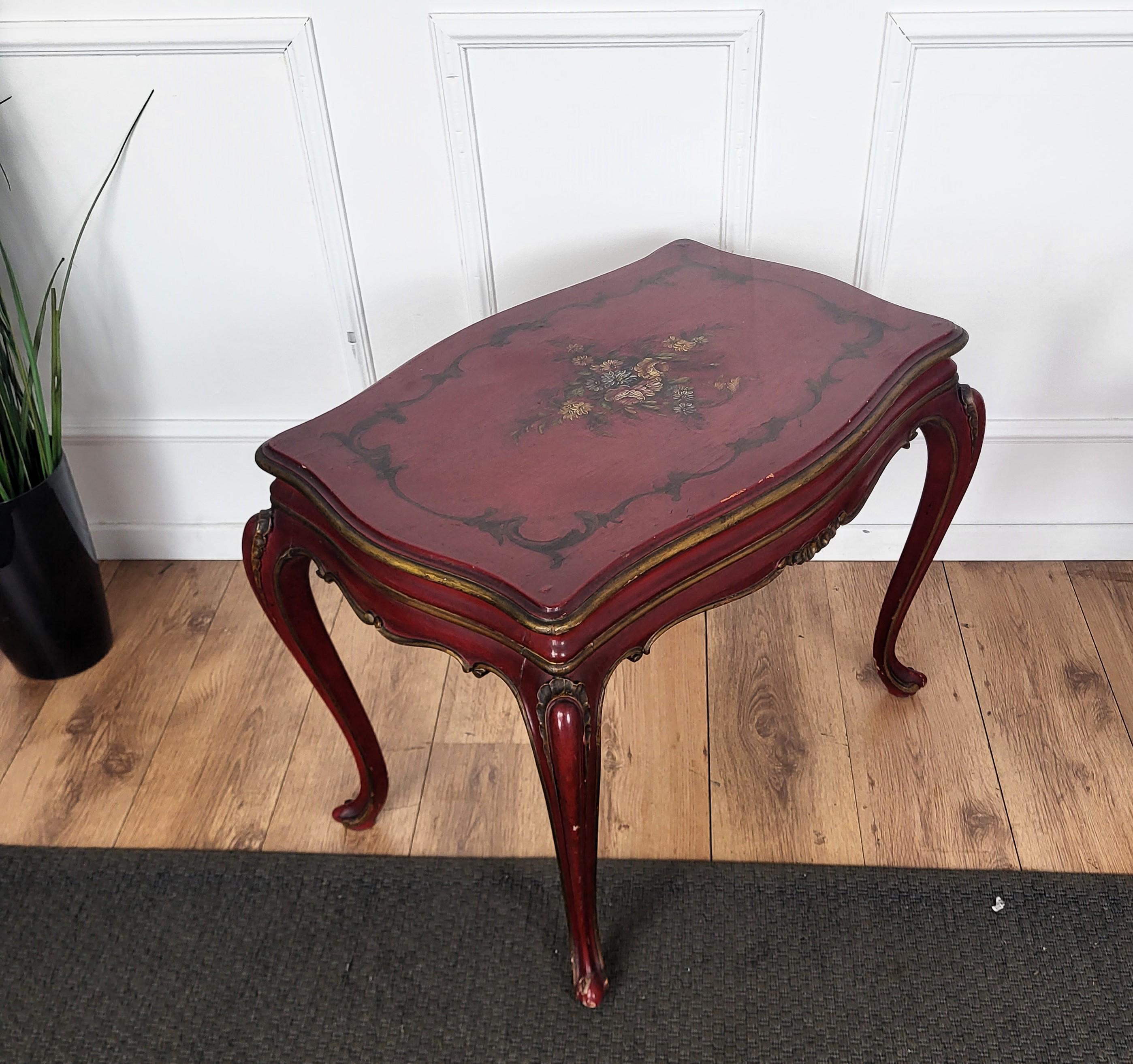 Wood Neoclassical Italian Walnut Chinoiserie Red Bordeaux Sofa Table or Side Table For Sale