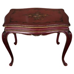 Vintage Neoclassical Italian Walnut Chinoiserie Red Bordeaux Sofa Table or Side Table