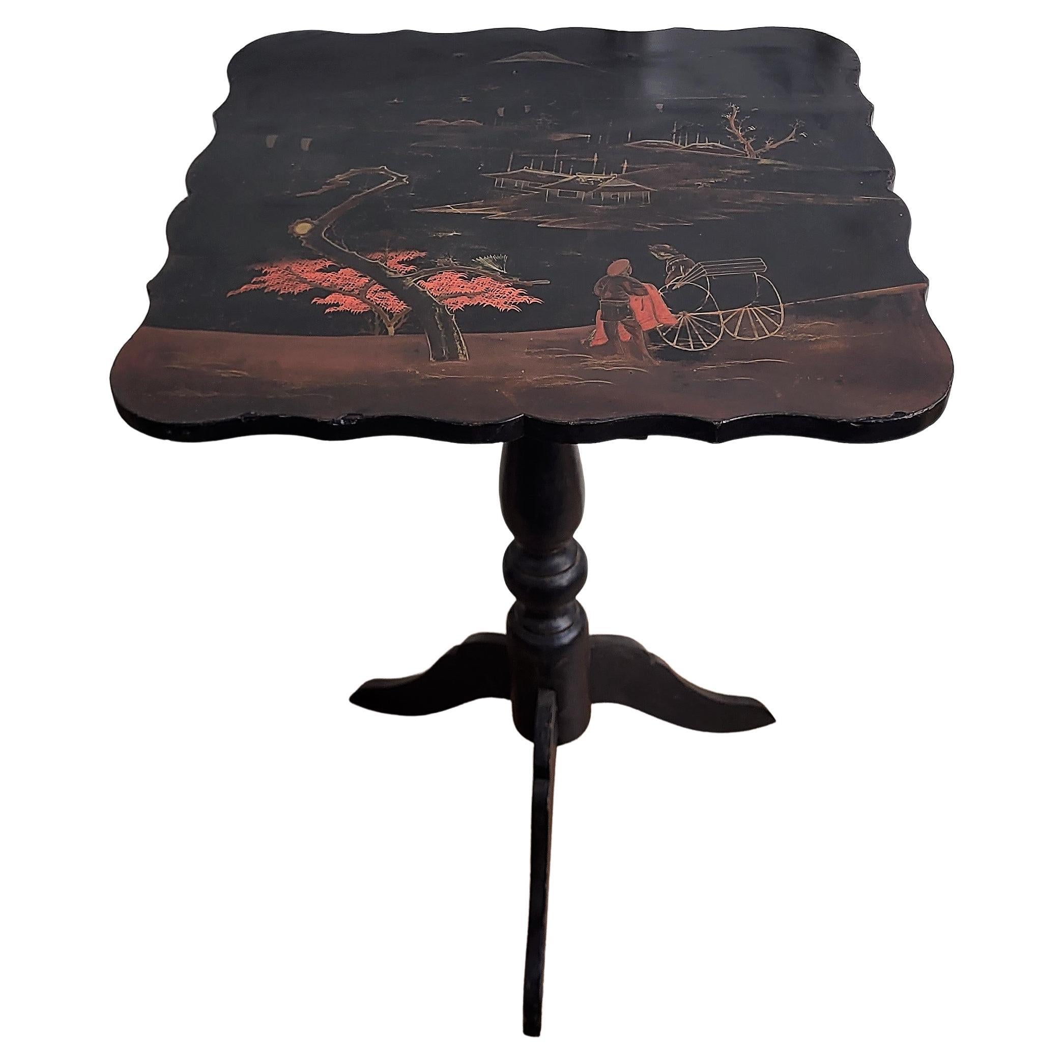 Neoclassical Italian Walnut Chinoiserie Tripod Sofa Table or Side Table For Sale