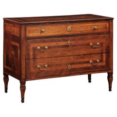 Neoclassical Italian Walnut Commode with Marquetry Inlay & 3 Drawers, ca. 1800