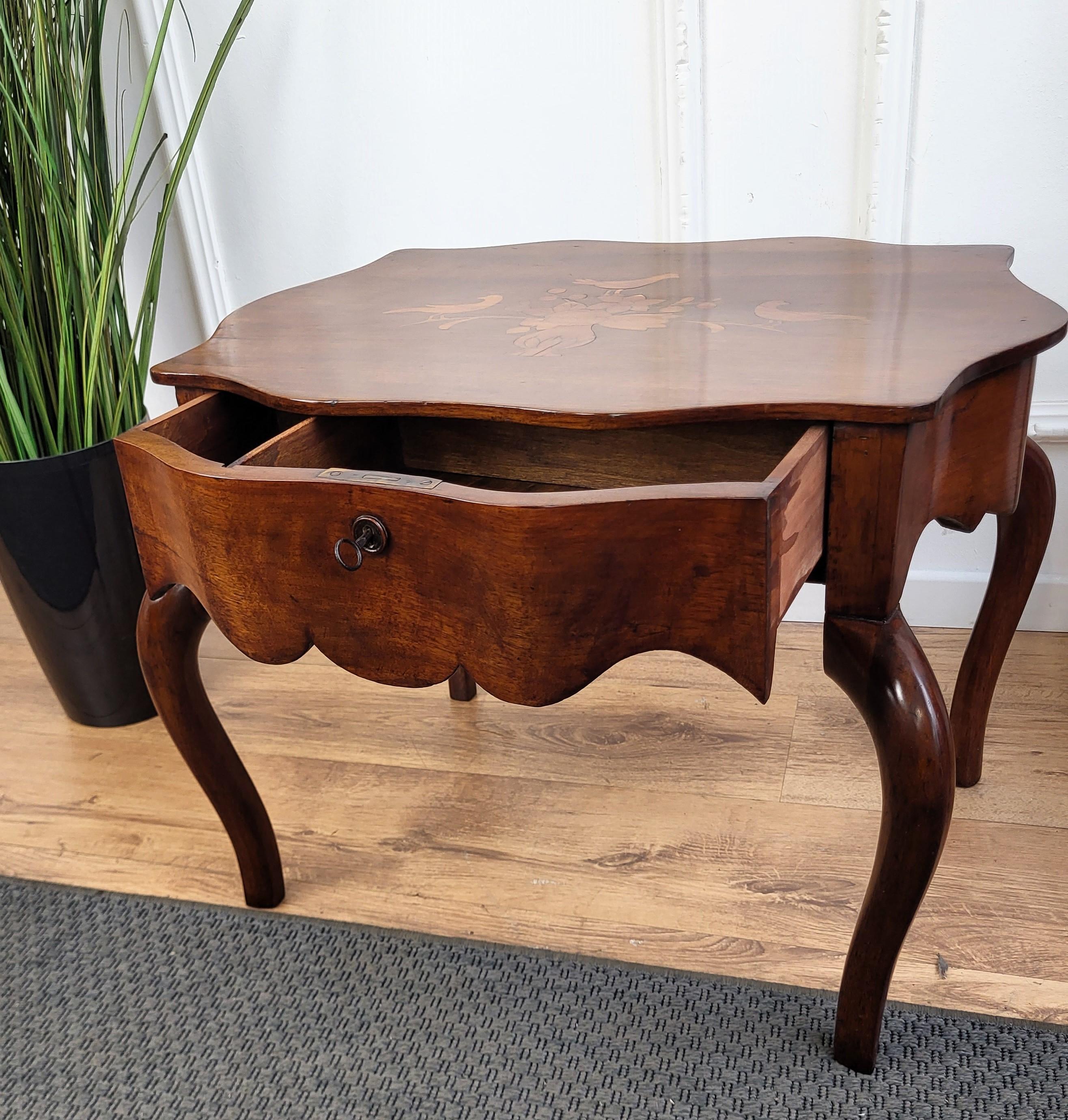 Neoclassical Italian Walnut Inlay Marquetry Spider Coffee Sofa or Side Table For Sale 2
