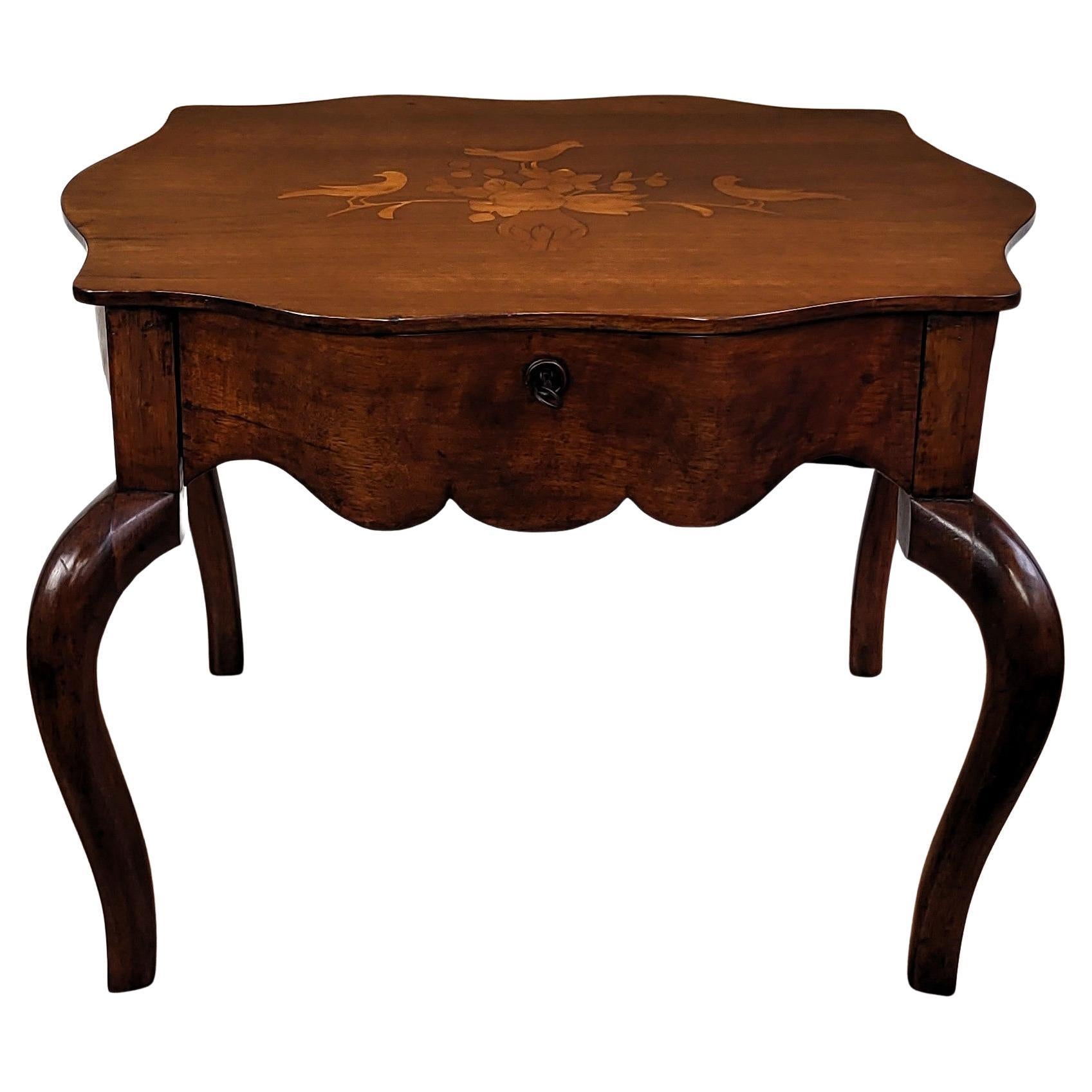 Neoclassical Italian Walnut Inlay Marquetry Spider Coffee Sofa or Side Table For Sale