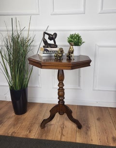 Neoclassical Italian Walnut Inlay Octagonal Tripod Chess Games or Side Table