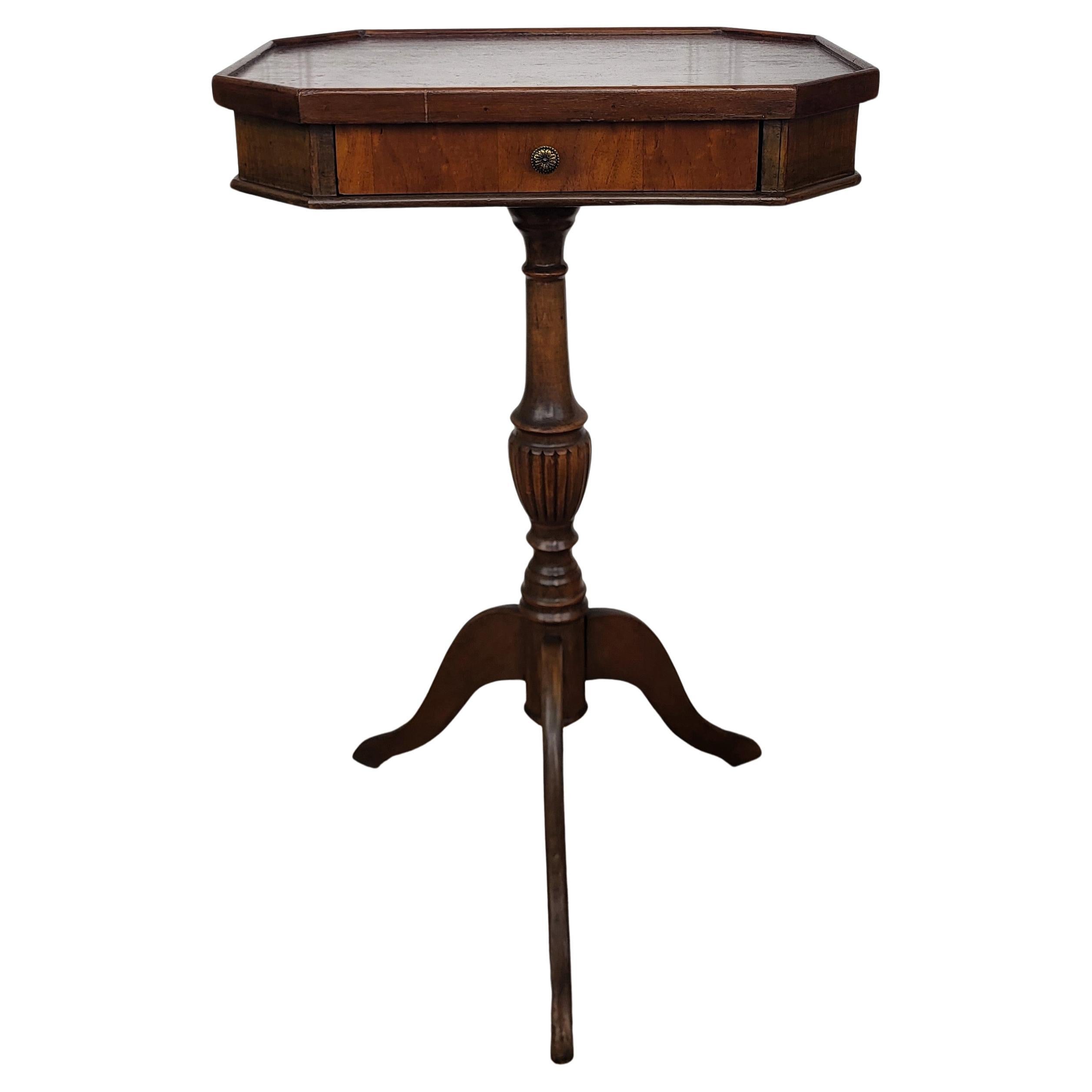 Neoclassical Italian Walnut Inlay Octagonal Tripod Side Table For Sale