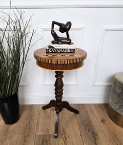 Neoclassical Italian Walnut Inlay Tripod Chess Games or Side Table