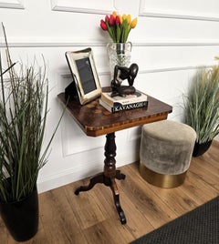 Neoclassical Italian Walnut Inlay Tripod Chess Games or Side Table