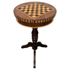 Neoclassical Italian Walnut Inlay Tripod Chess Games or Side Table