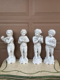 Neoclassical Italian White Porcelain Allegorical Cherub Putti Statues, Set of 4