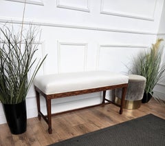 Neoclassical Italian Wooden Inlay Upholstered Hallway Entrance Bed End Bench