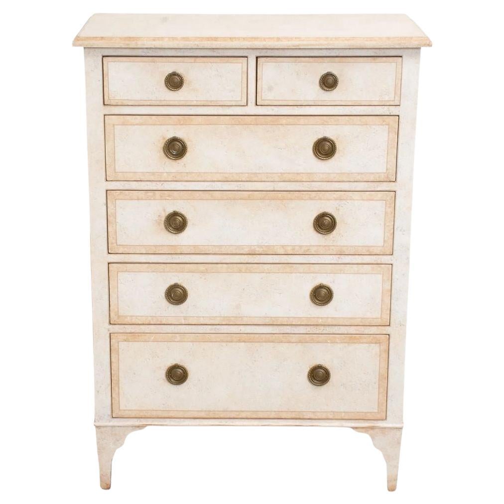 Neoclassical Ivory 
Sand Painted Chest of Drawers, Niermann Weeks For Sale