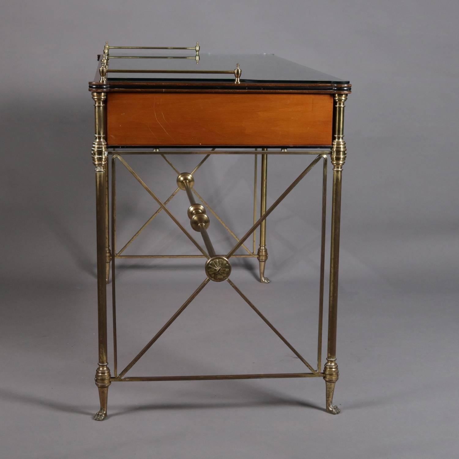 American Neoclassical Kittinger Satinwood, Brass and Glass Writing Desk, 20th Century